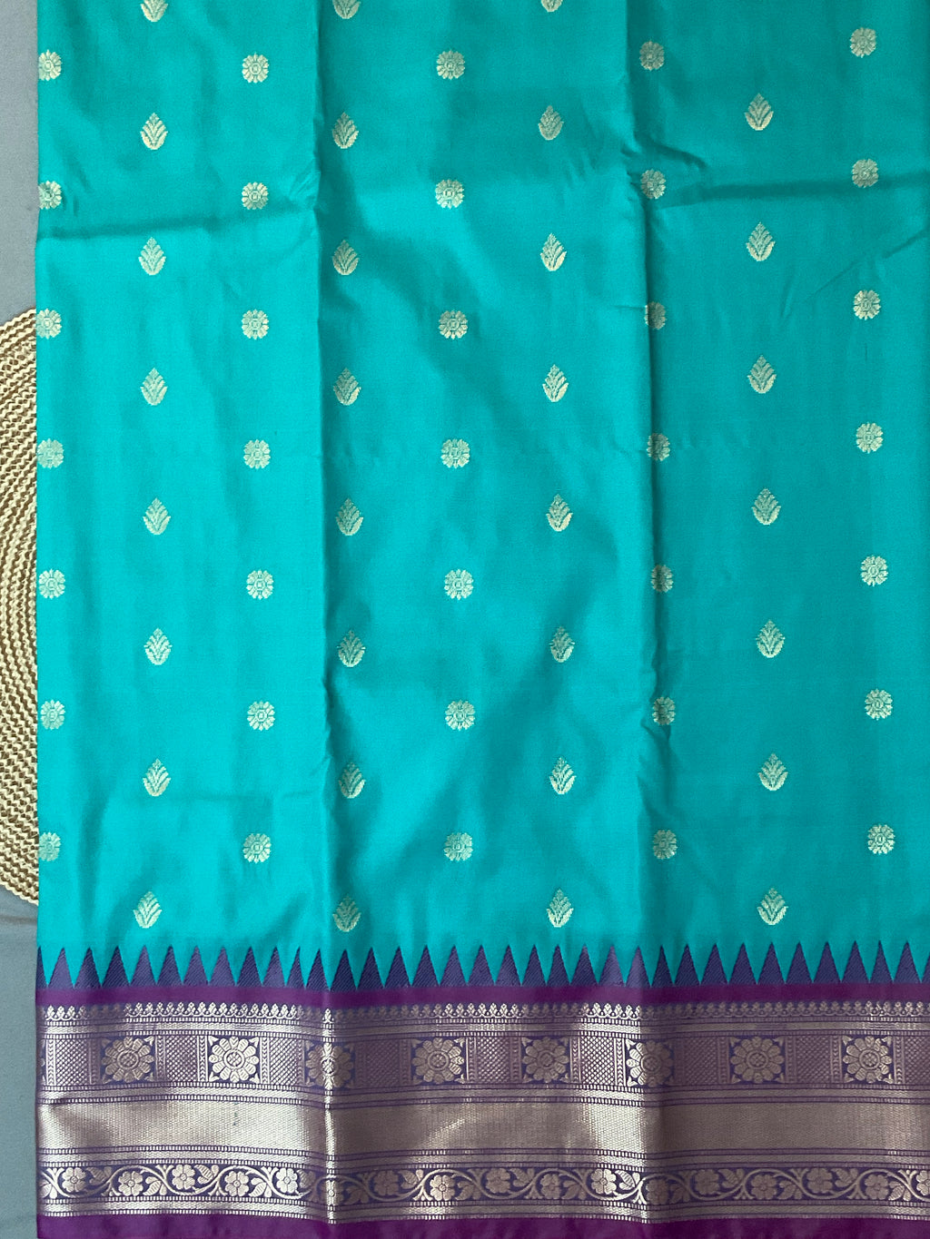 Kanchipuram Pattu Silk Saree in Sea Green with Contrast Pallu & Kanchi Border Blouse