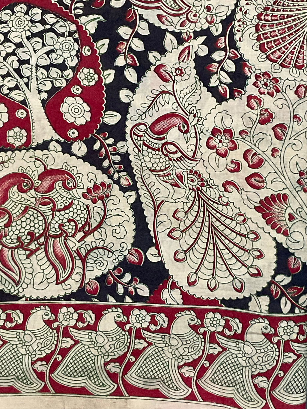 Kalamkari Hand Block Print Mul Cotton Saree – Black | With Blouse Piece