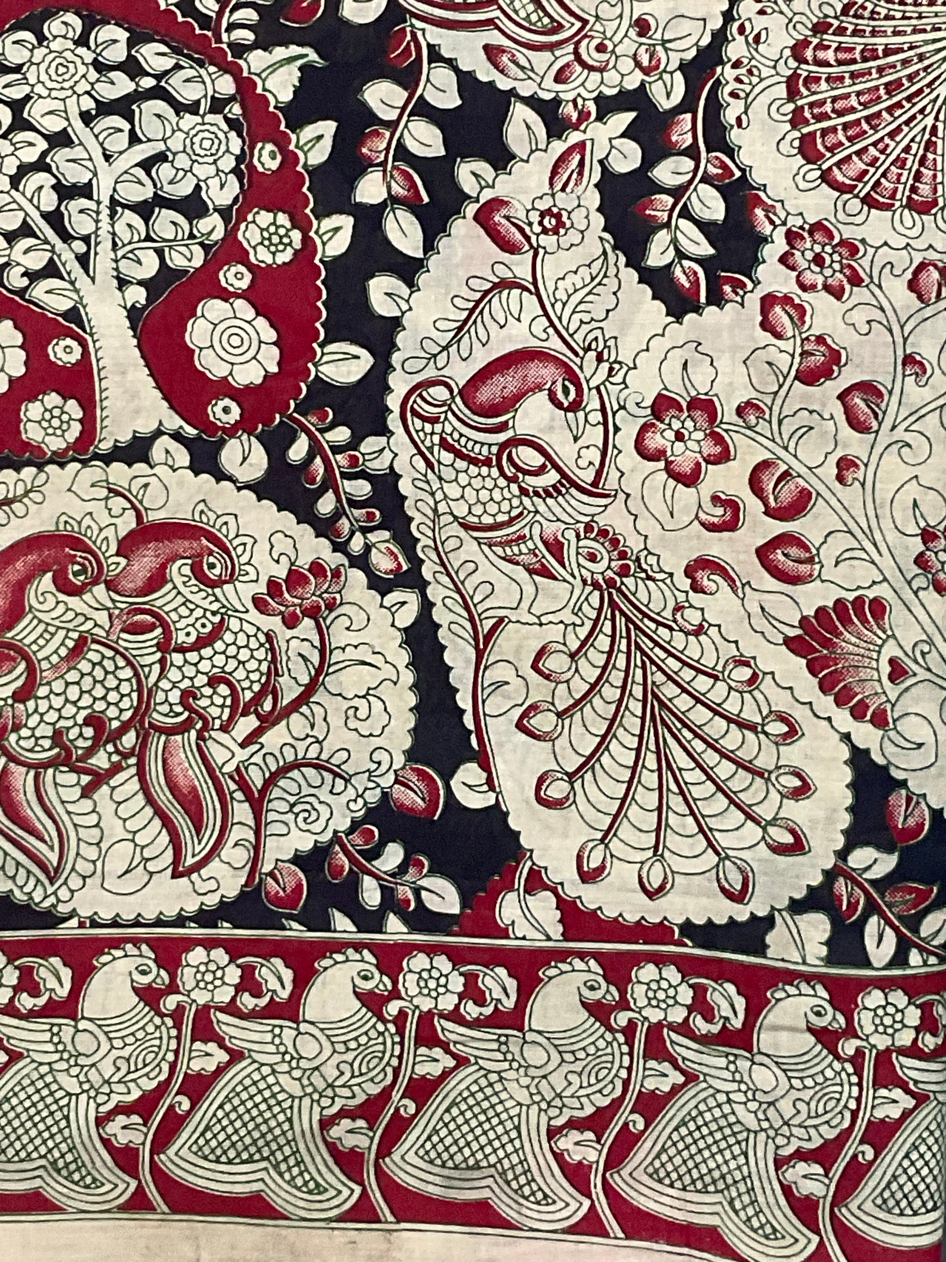 Kalamkari Hand Block Print Mul Cotton Saree – Black | With Blouse Piece