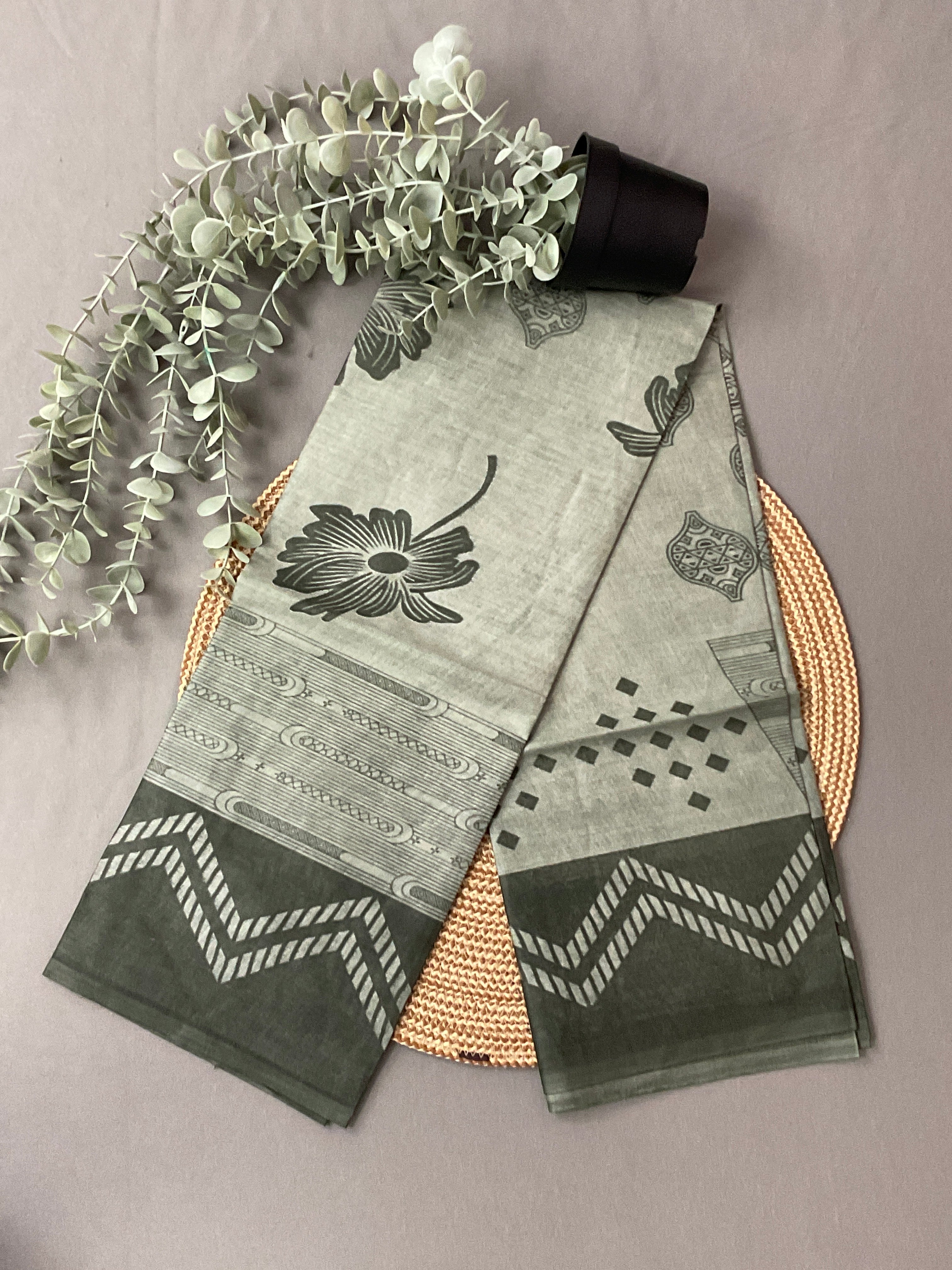 Sage Green Block Print Cotton Dress Material