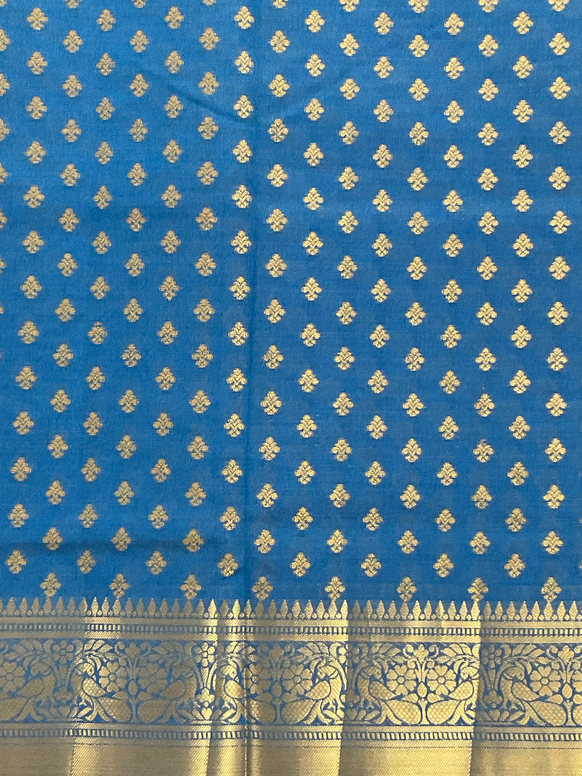 Royal blue handloom cotton silk saree with zari butti