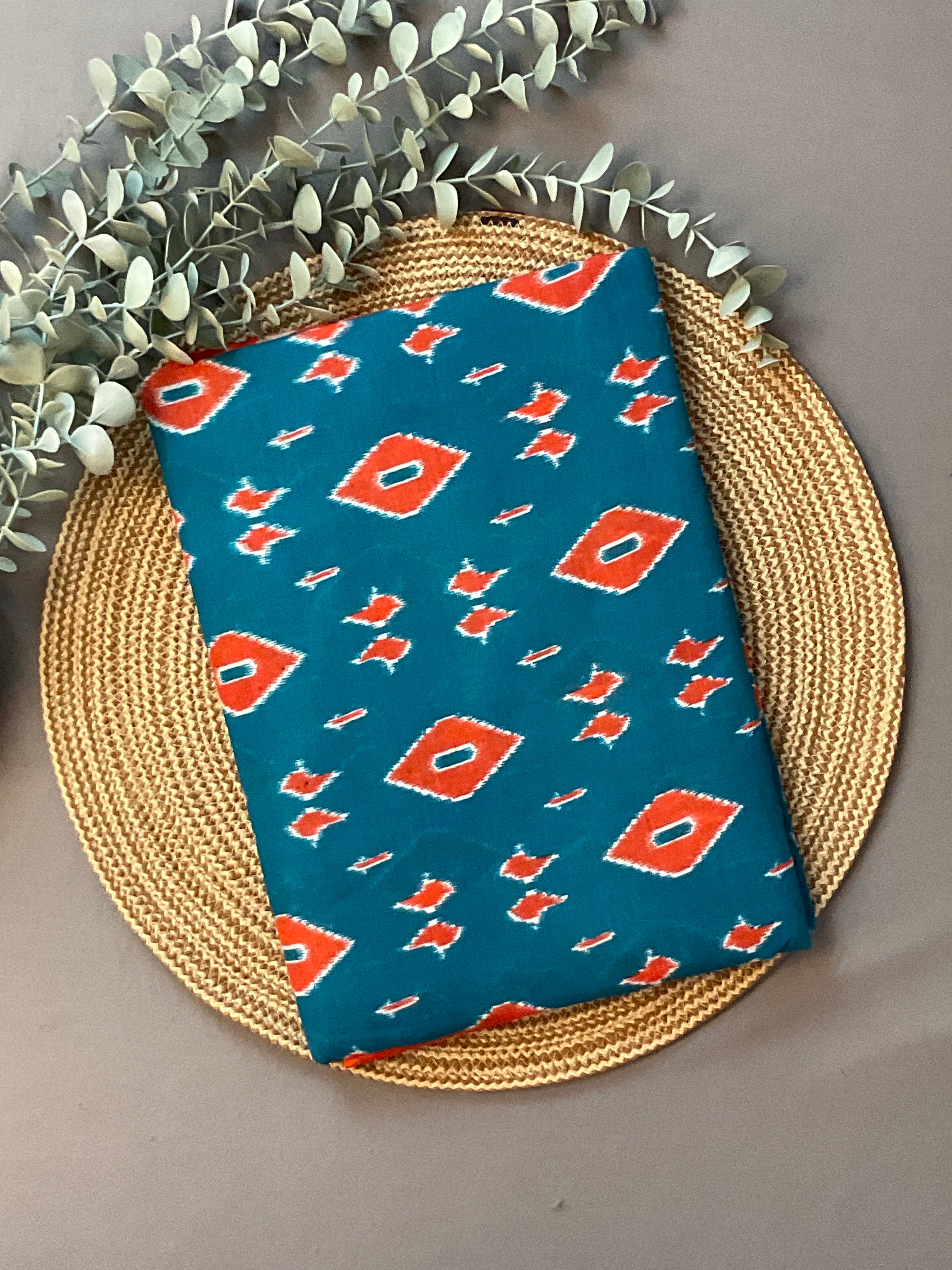 Bright Blue Floral Printed Cotton Saree with Blouse