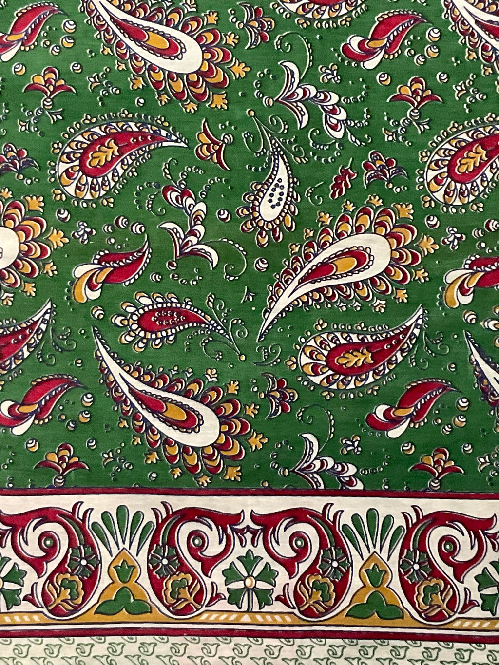 Kalamkari Hand Block Print Mul Cotton Saree – Green | With Blouse Piece
