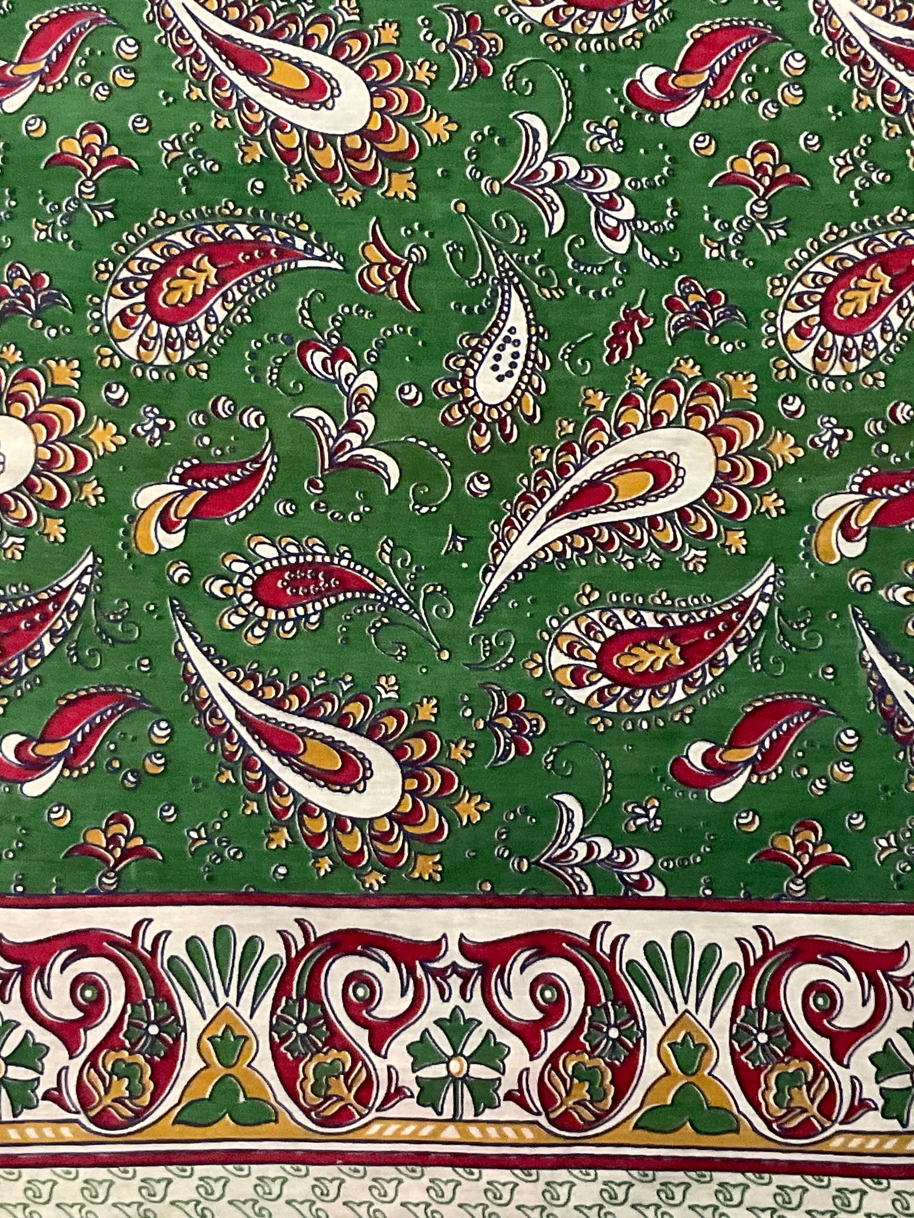 Kalamkari Hand Block Print Mul Cotton Saree – Green | With Blouse Piece