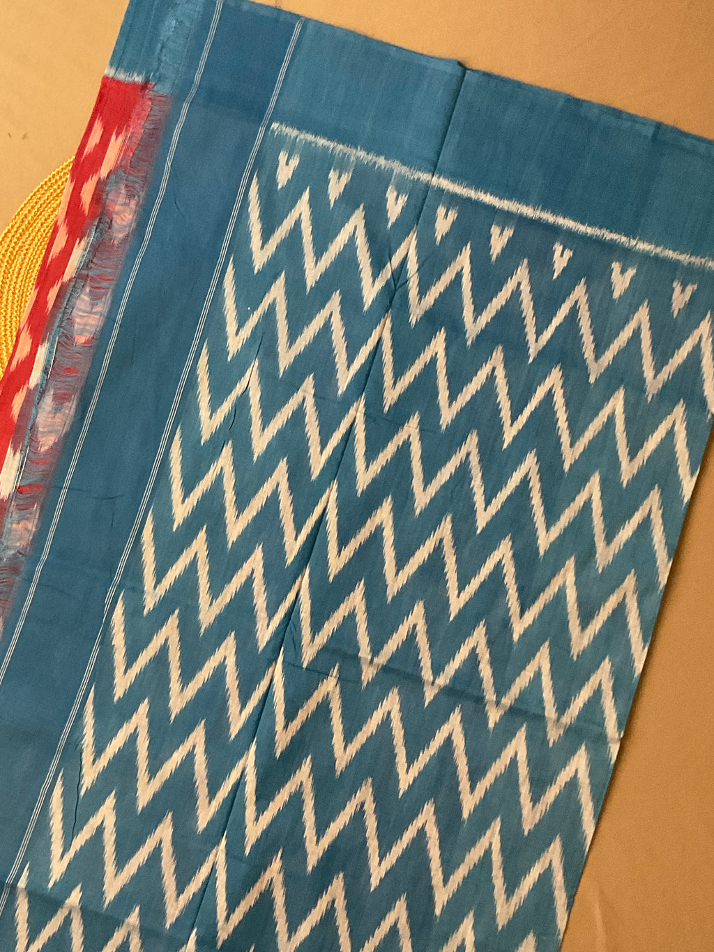 Deep Pink & Blue Pochampally Ikat Handloom Cotton Saree with Contrast Pallu – Without Blouse