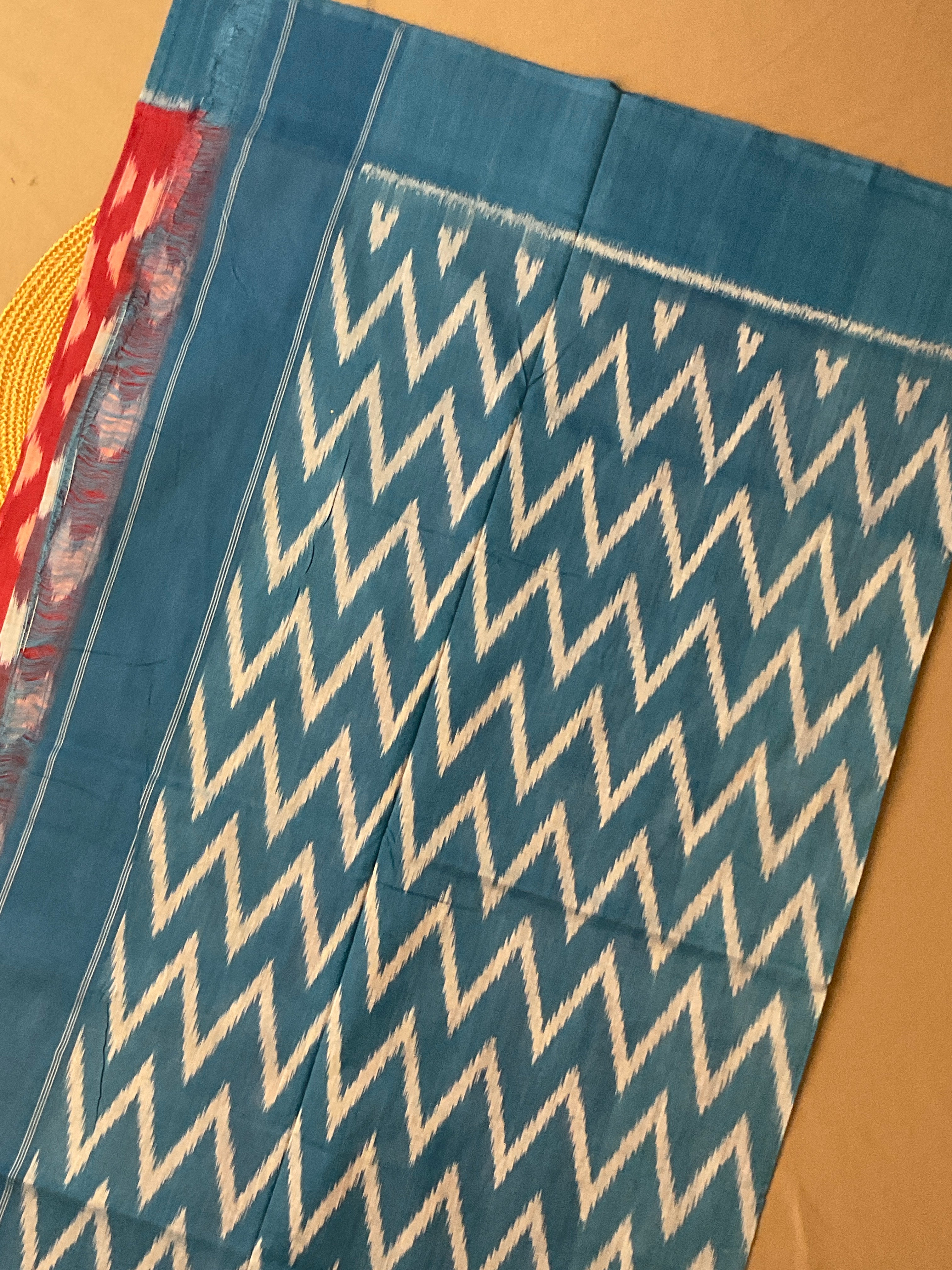Deep Pink & Blue Pochampally Ikat Handloom Cotton Saree with Contrast Pallu – Without Blouse