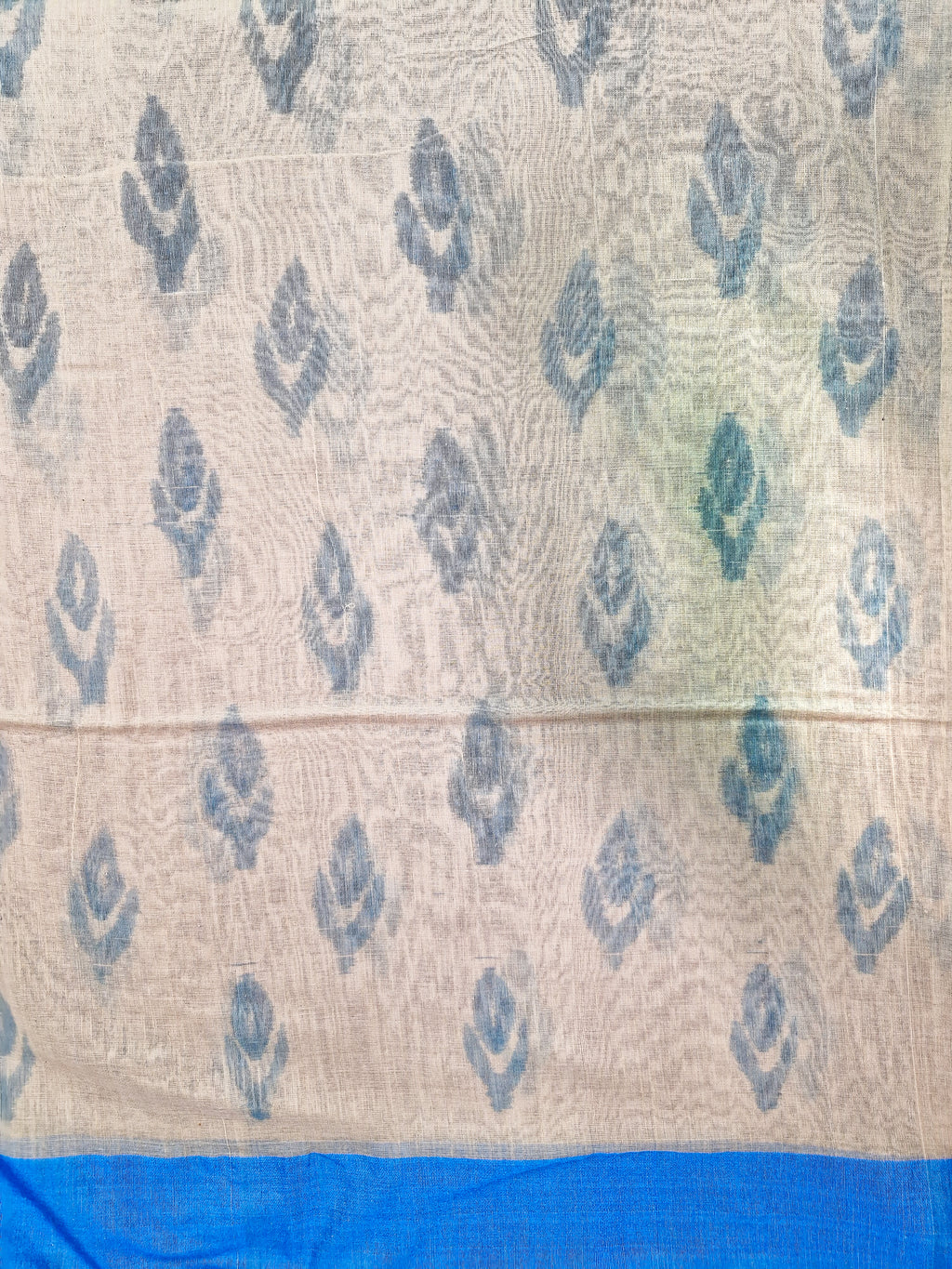 Cream & Grey Handloom Ikat Cotton Saree with Tassel Pallu