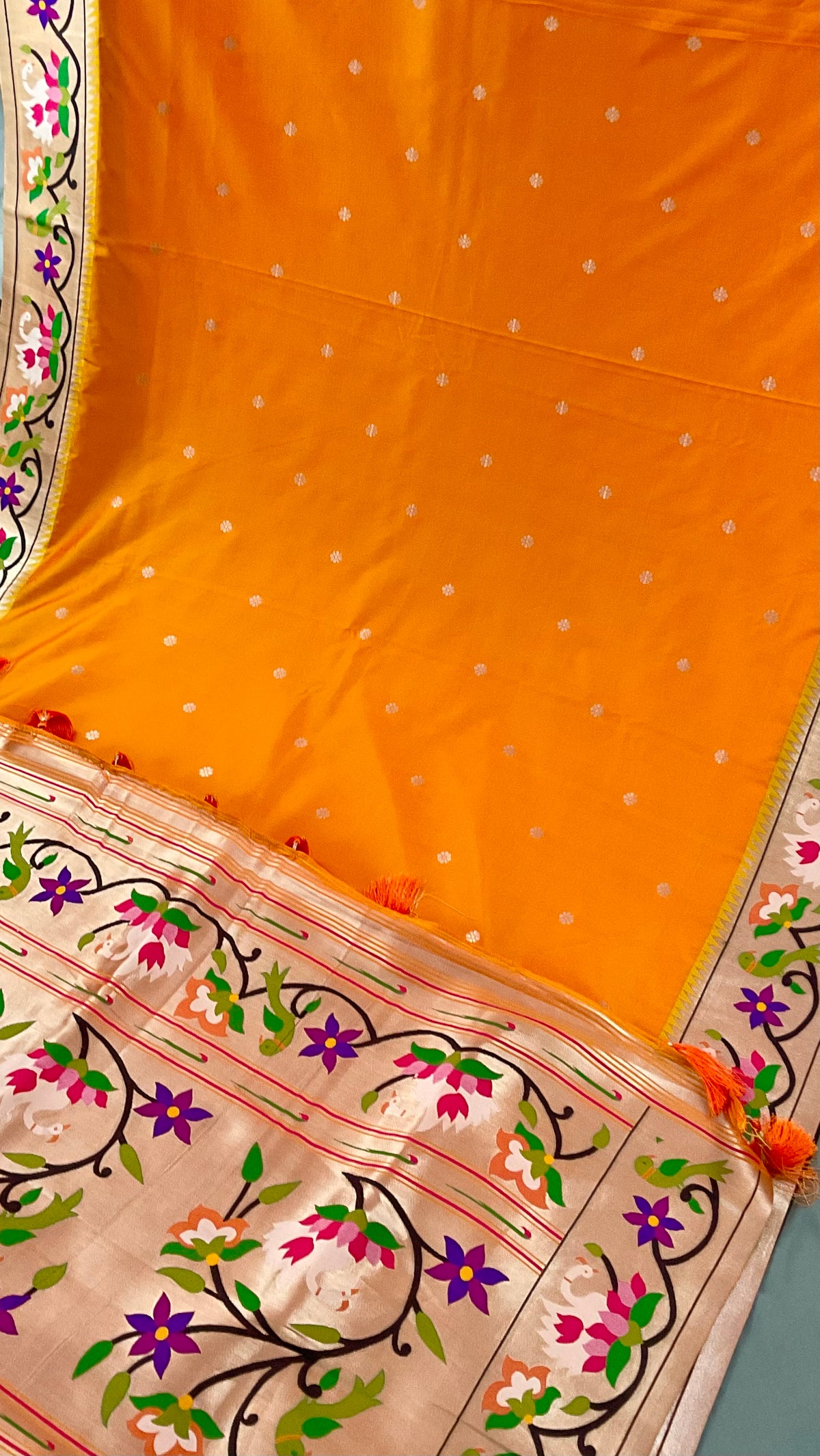Orange Paithani festive saree full drape view