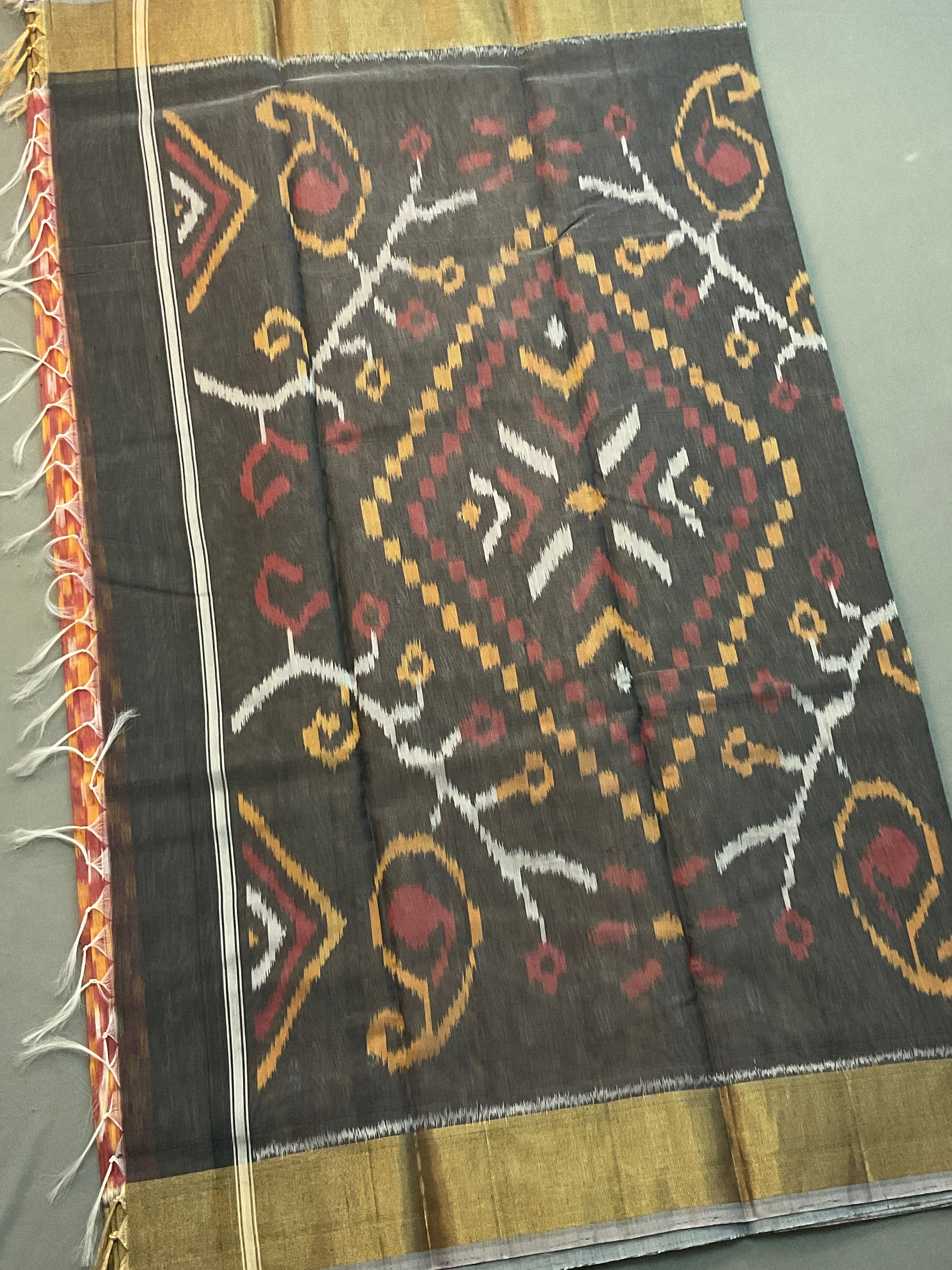 Red & Mustard Pochampally Sico Silk Saree