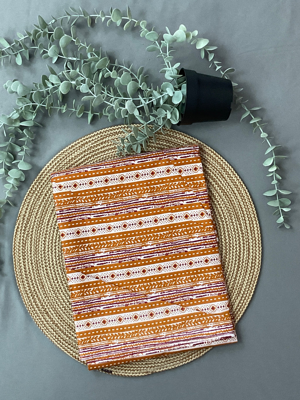 Mustard Yellow Block Print Cotton Dress Material
