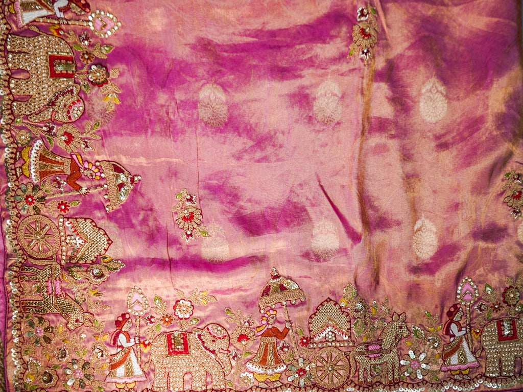 Pink Pure Silk Saree – Heavy Embroidery Designer Saree with Designer Pallu & Blouse