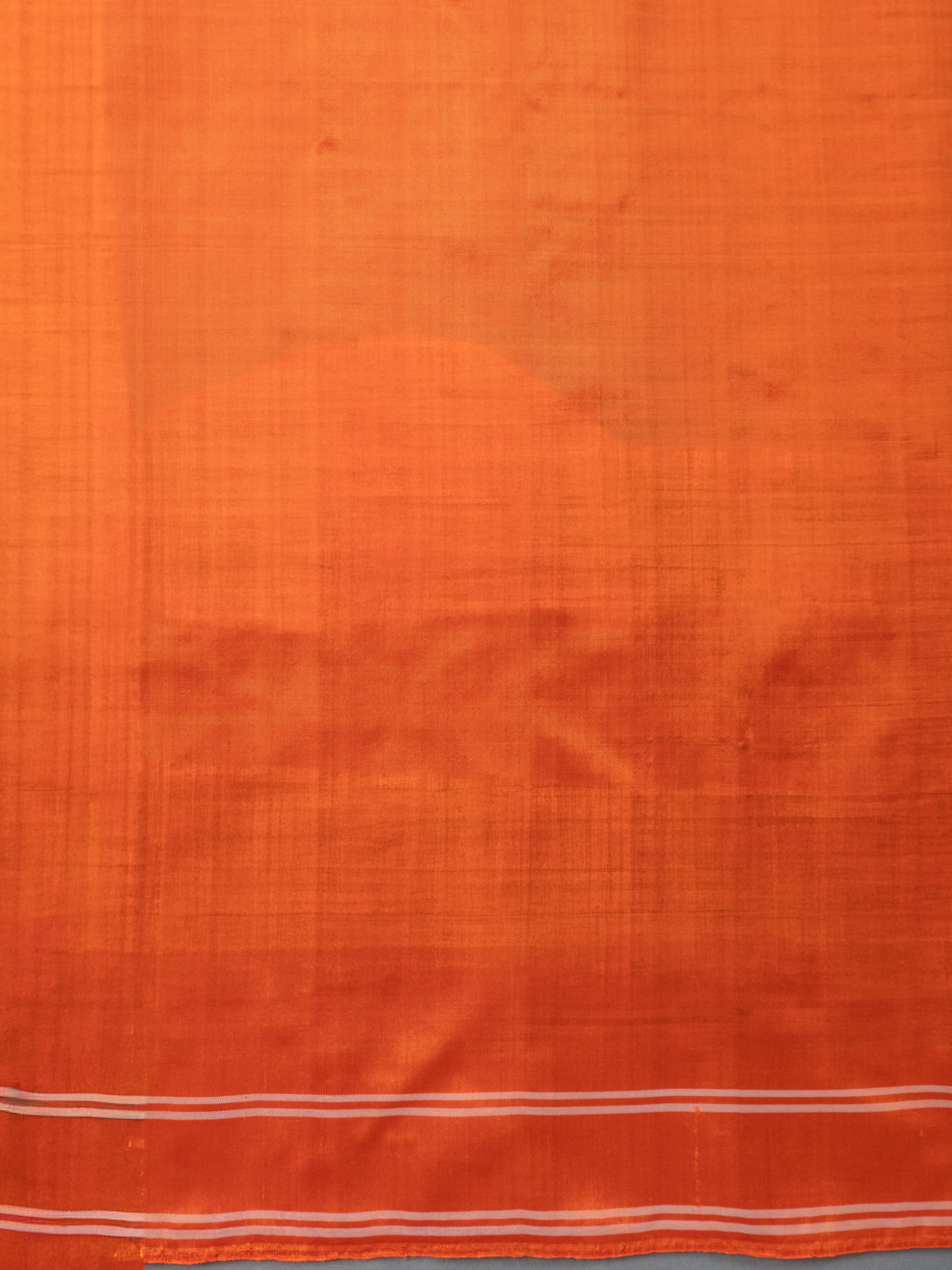 Pure Pochampally Silk Saree in Black with Orange Ikat Pallu & Border