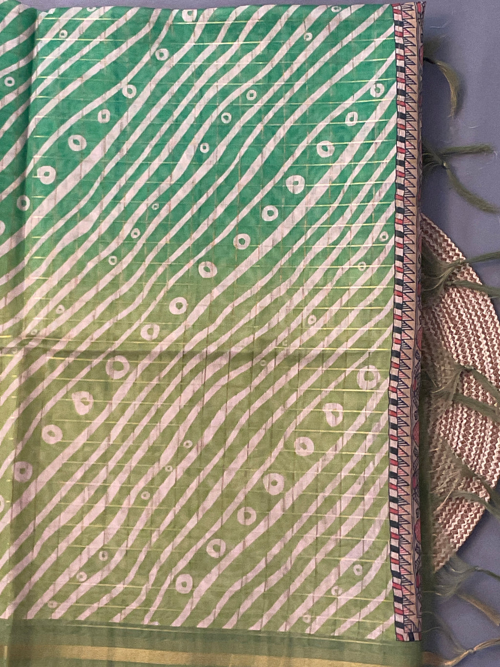 Kalamkari Hand Block Printed Handloom Silk Saree in Green with Designer Pallu & Blouse