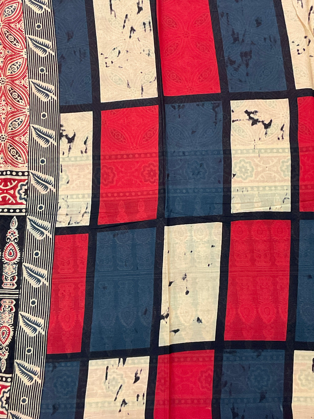 Kalamkari Amrakhand Print Multicolour Mul Cotton Saree | Separate Floral Blouse Piece
