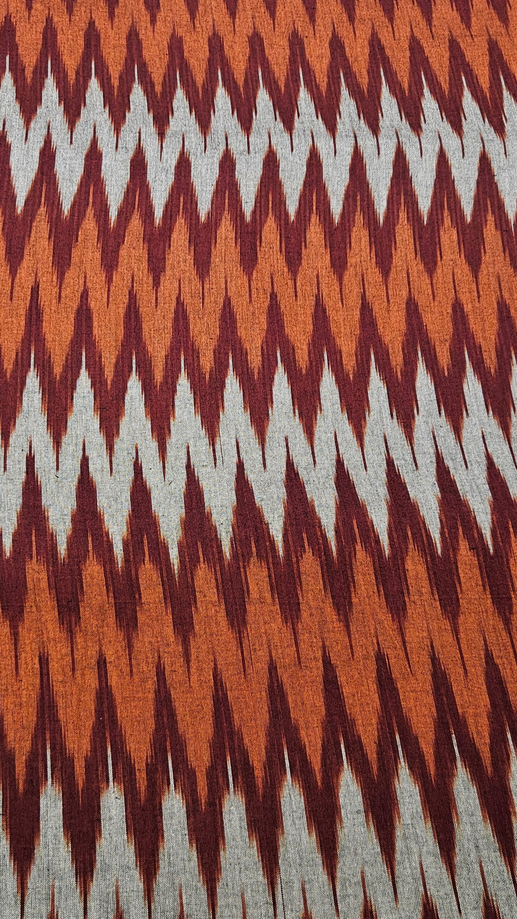 Grey & Orange Multicolour 3D Ikkat Handloom Cotton Fabric (Per Metre)