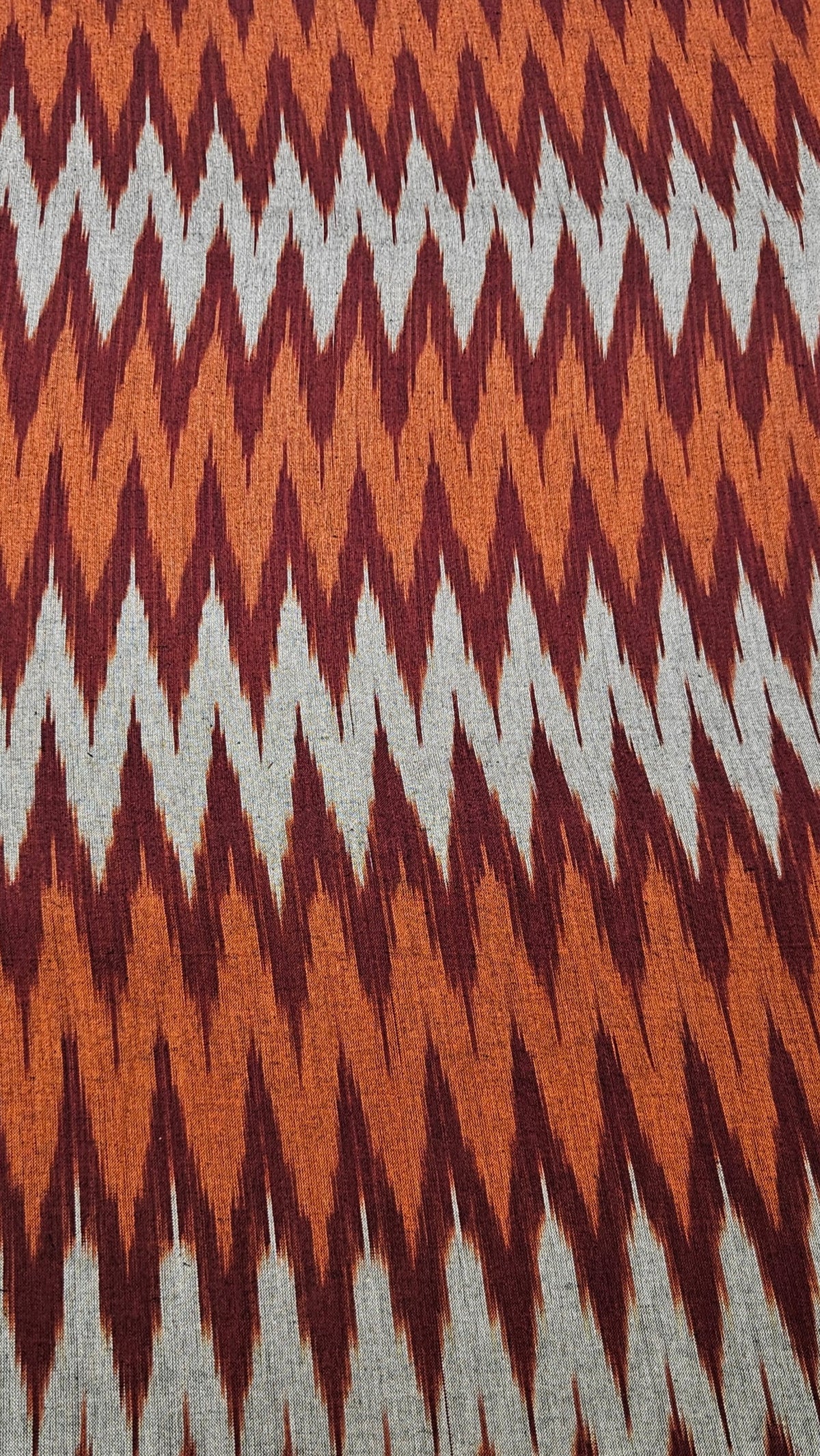 Grey & Orange Multicolour 3D Ikkat Handloom Cotton Fabric (Per Metre)