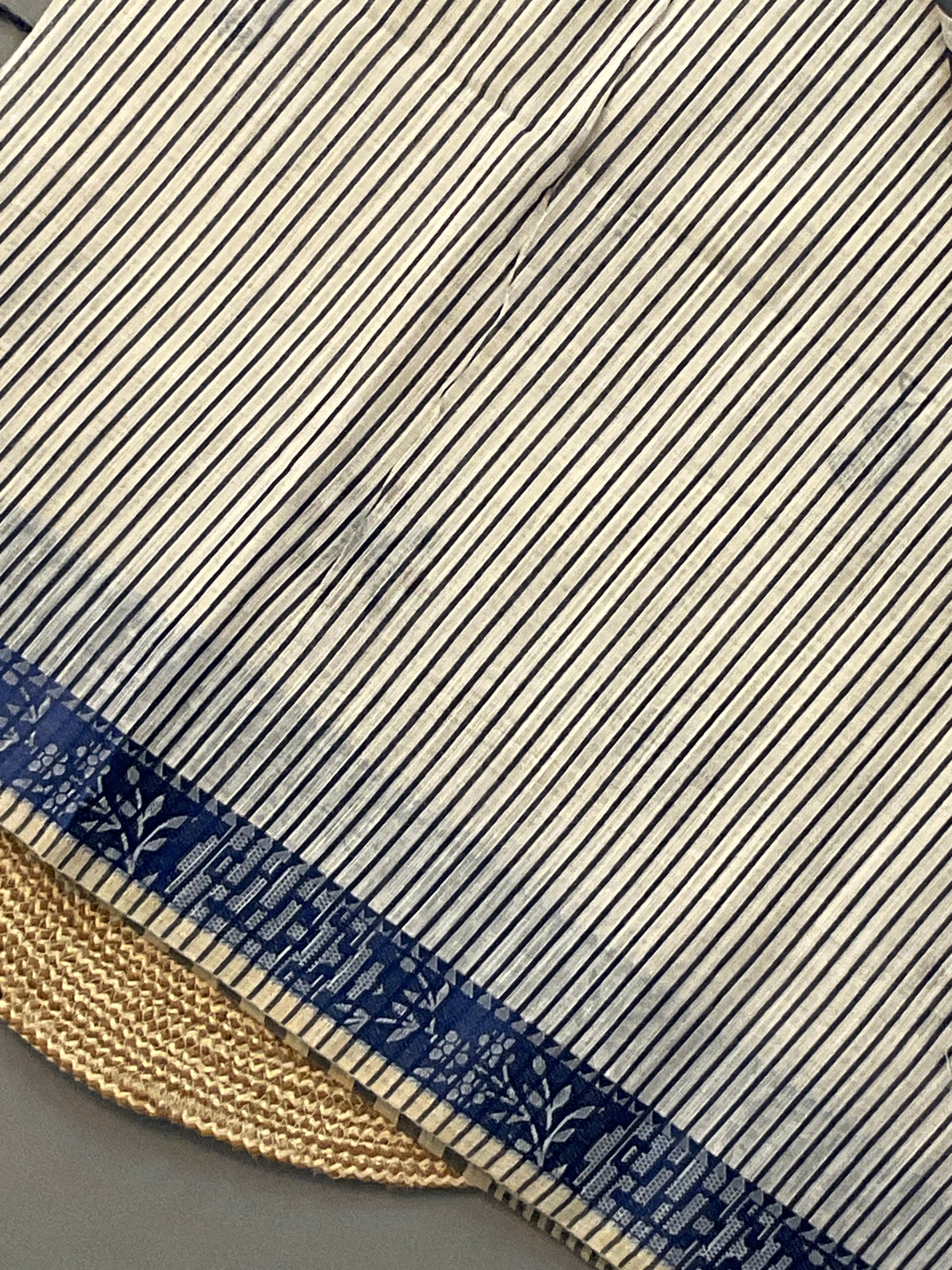 Kalamkari Hand Embroidery Cotton-Linen Saree – Off-White with Dark Blue Vareli Embroidery & Blouse