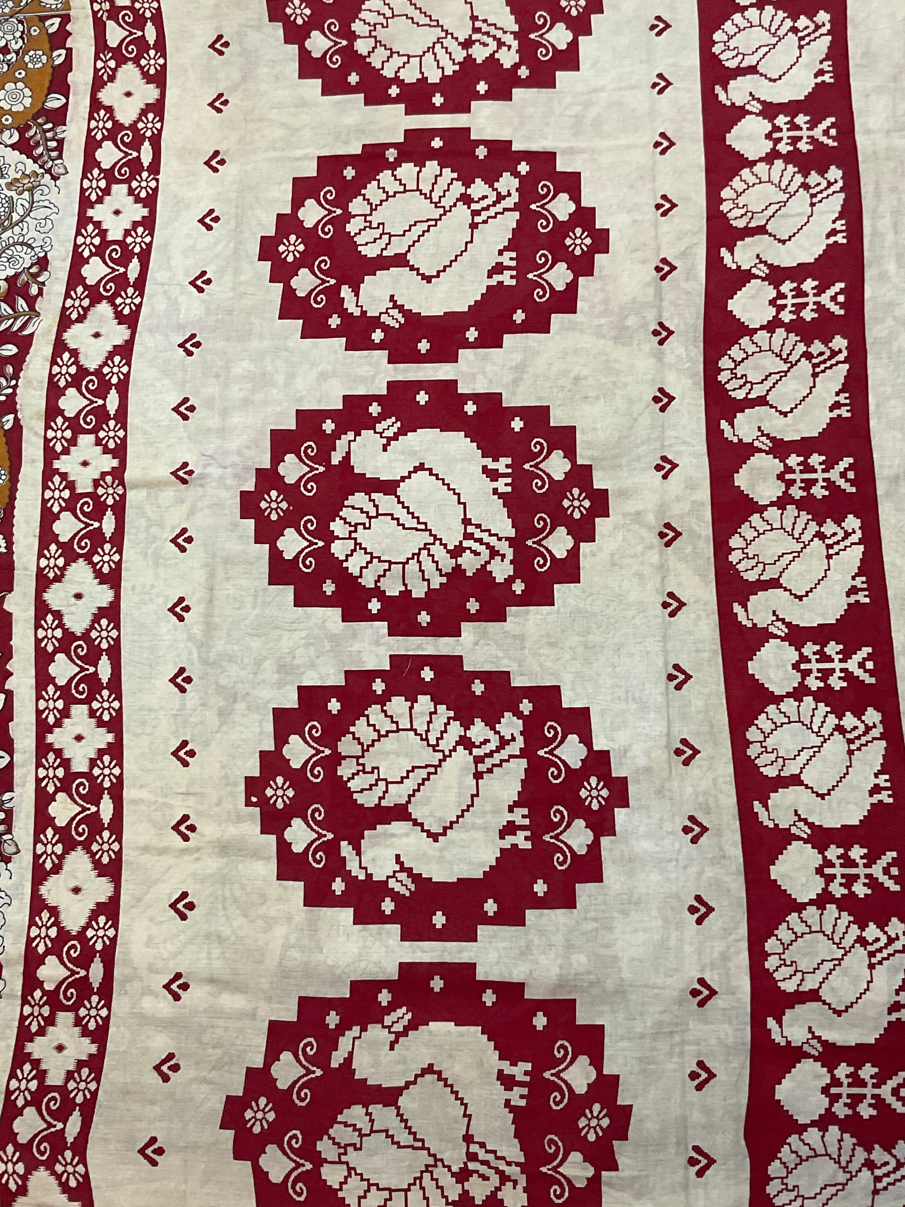 Kalamkari Hand Block Print Mul Cotton Saree – Red | With Blouse Piece