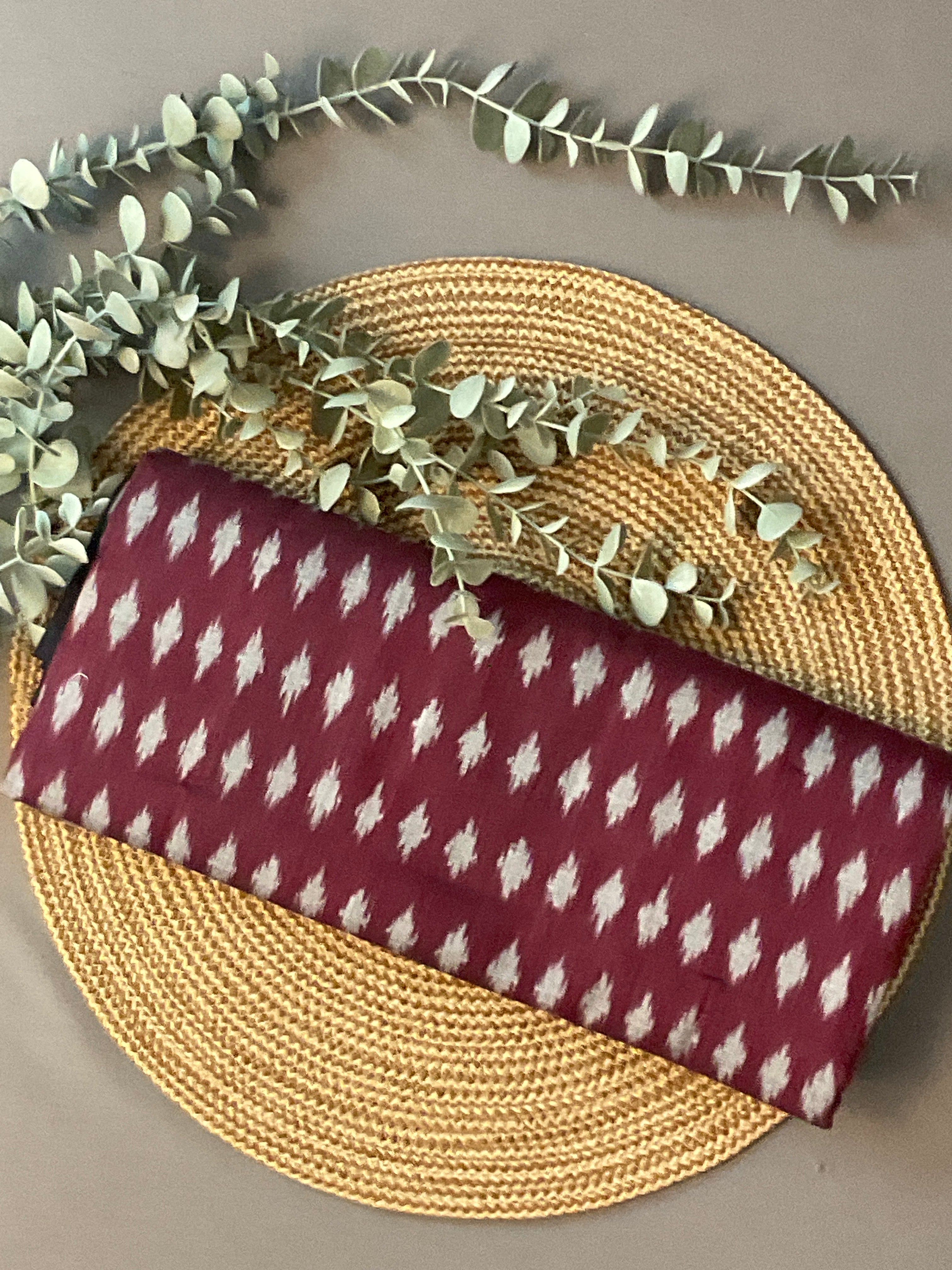 Deep Pink & Black Pochampally Ikat Handloom Cotton Saree with Contrast Pallu – Without Blouse