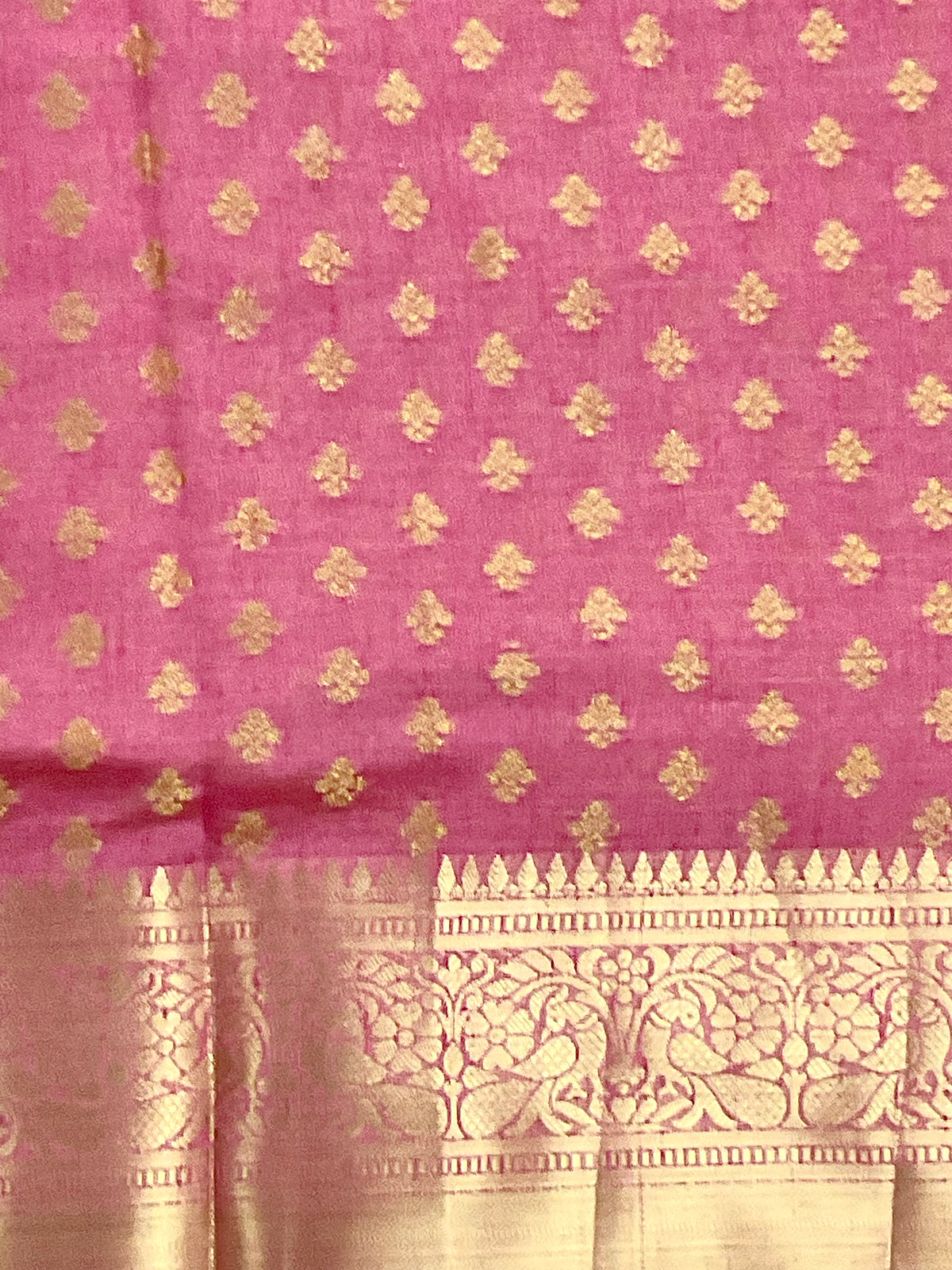 Hot pink handloom cotton silk saree with zari butti