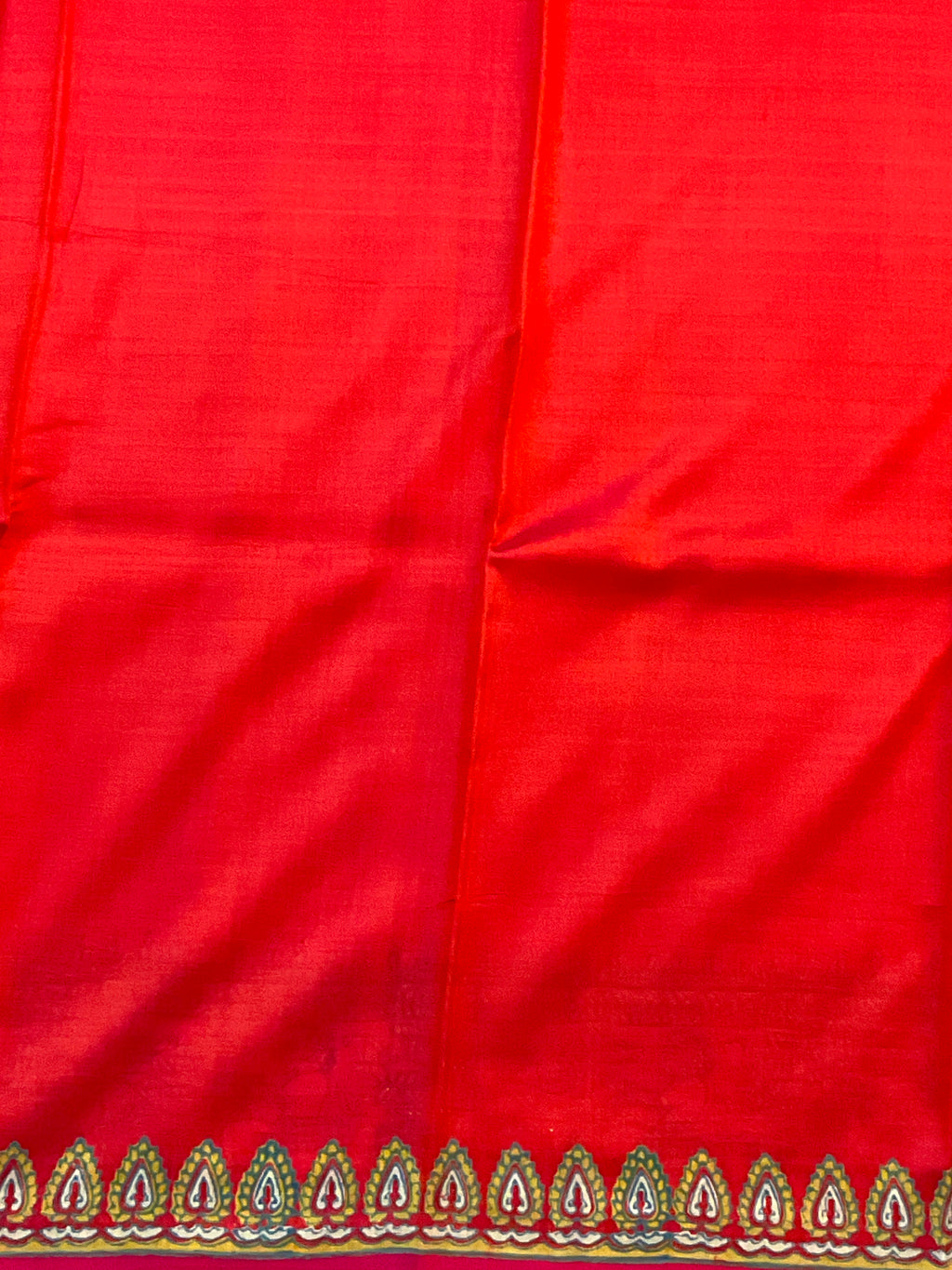 Kalamkari Hand Block Printed Pure Silk Saree in Red with Designer Pallu & Blouse