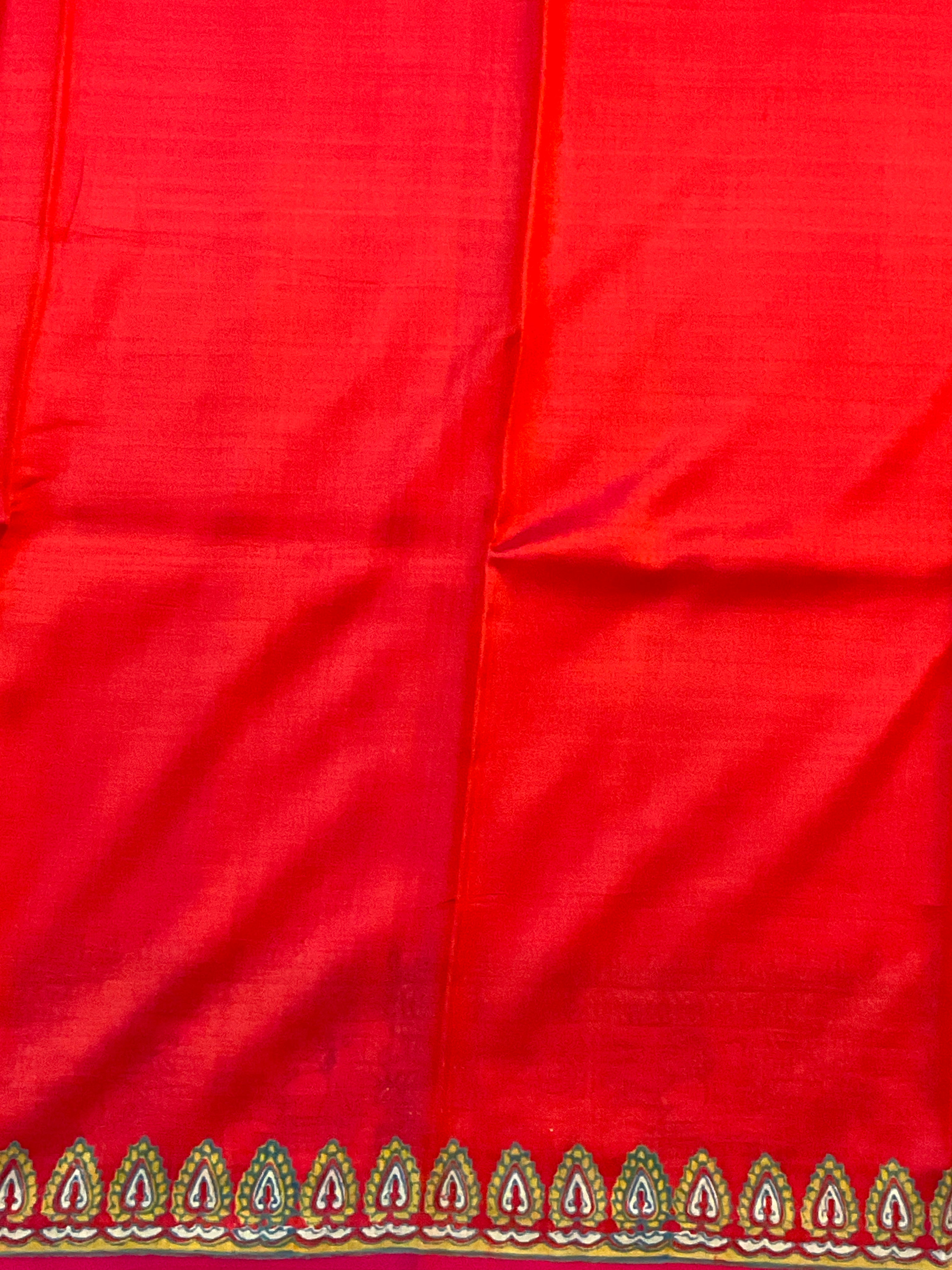 Kalamkari Hand Block Printed Pure Silk Saree in Red with Designer Pallu & Blouse