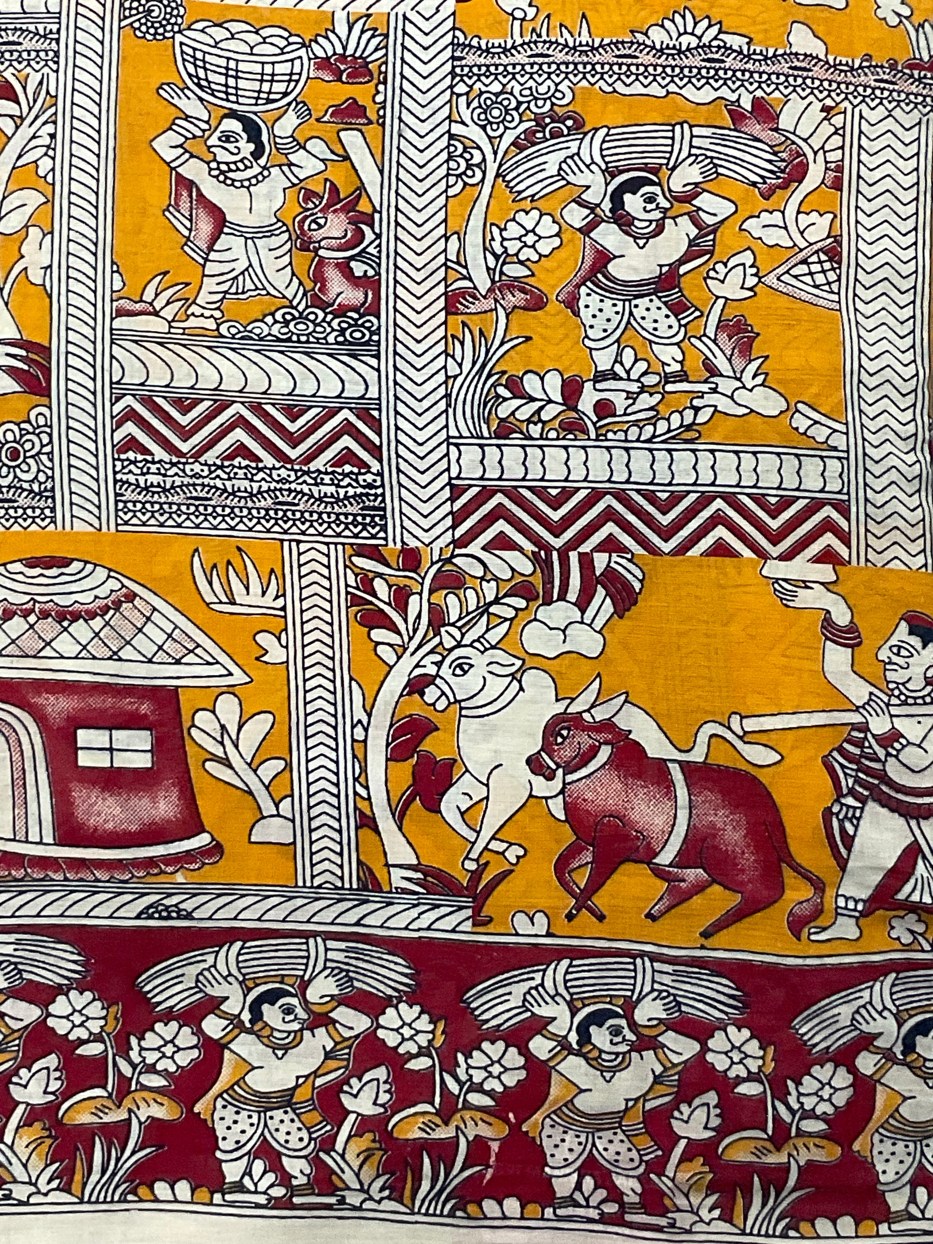 Kalamkari Hand Block Print Mul Cotton Saree – Mustard Yellow | With Blouse Piece
