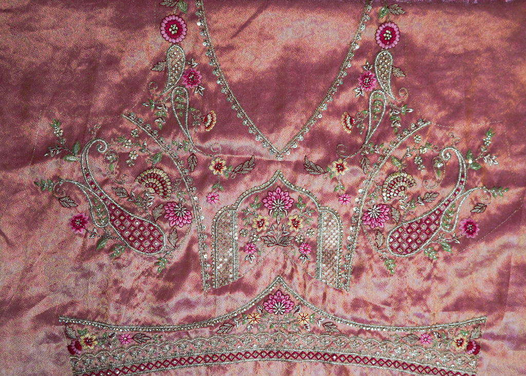 Coral Peach Handloom Tissue Silk Bridal Lehenga with Zari Bird Motif Embroidery