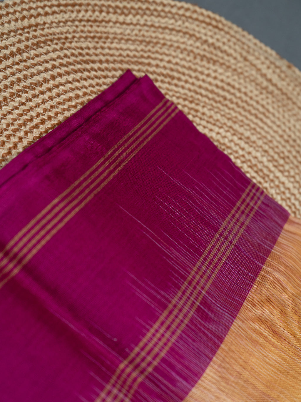 Deep Mustard Pochampally Ikat Cotton Saree with Magenta Border