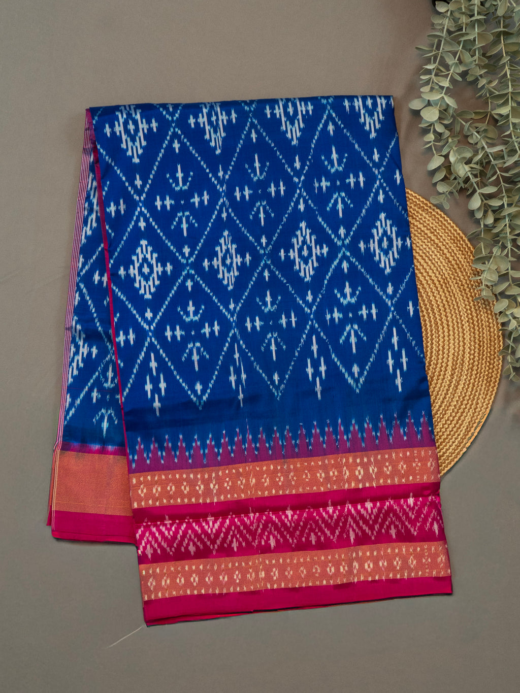 Blue Pochampally White Ikat Saree