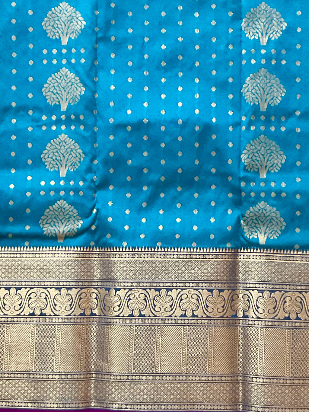 Blue Kanchipuram Silk Saree – Purple Contrast Pallu & Purple Heavy Border with Blouse