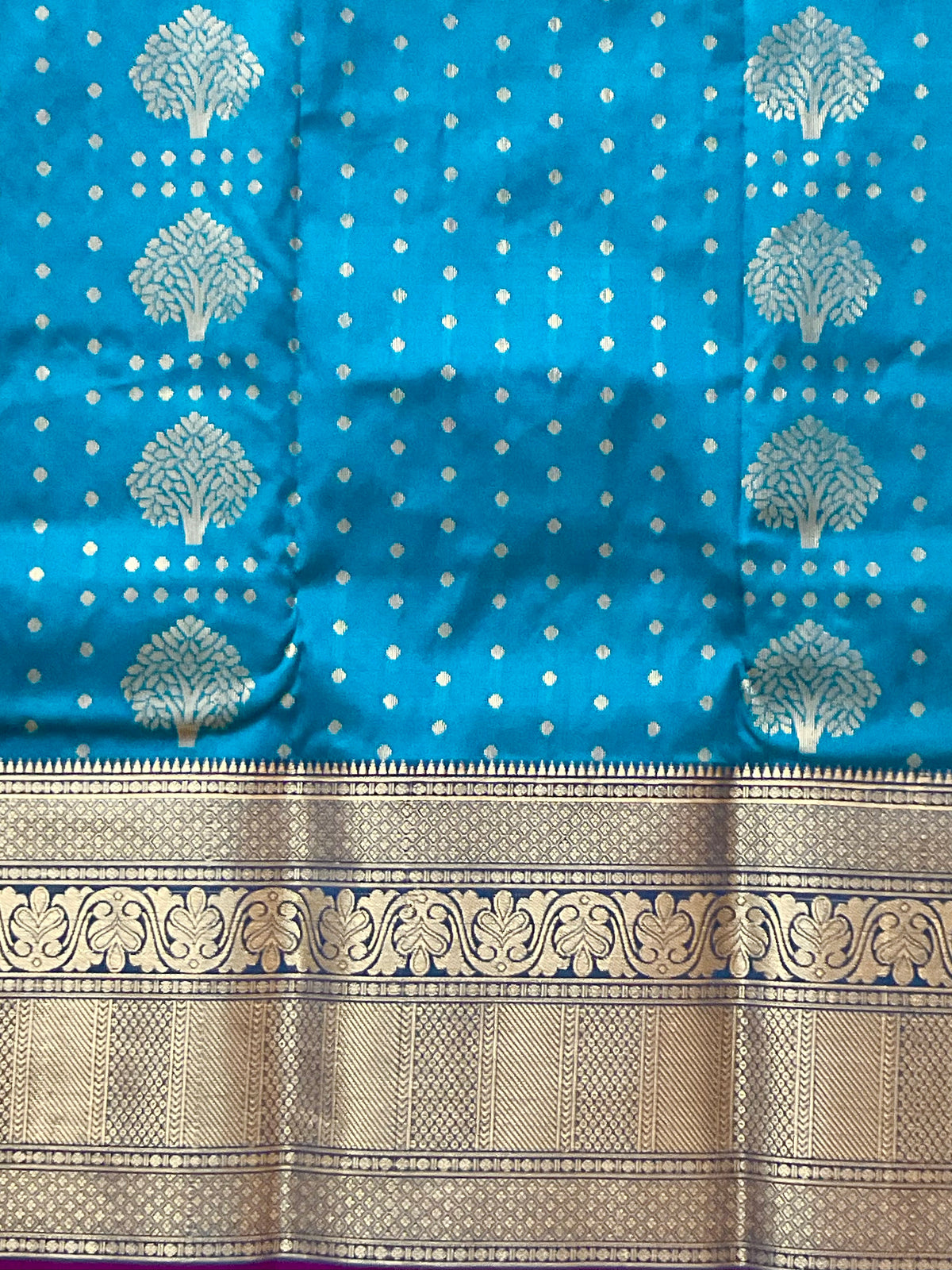 Blue Kanchipuram Silk Saree – Purple Contrast Pallu & Purple Heavy Border with Blouse