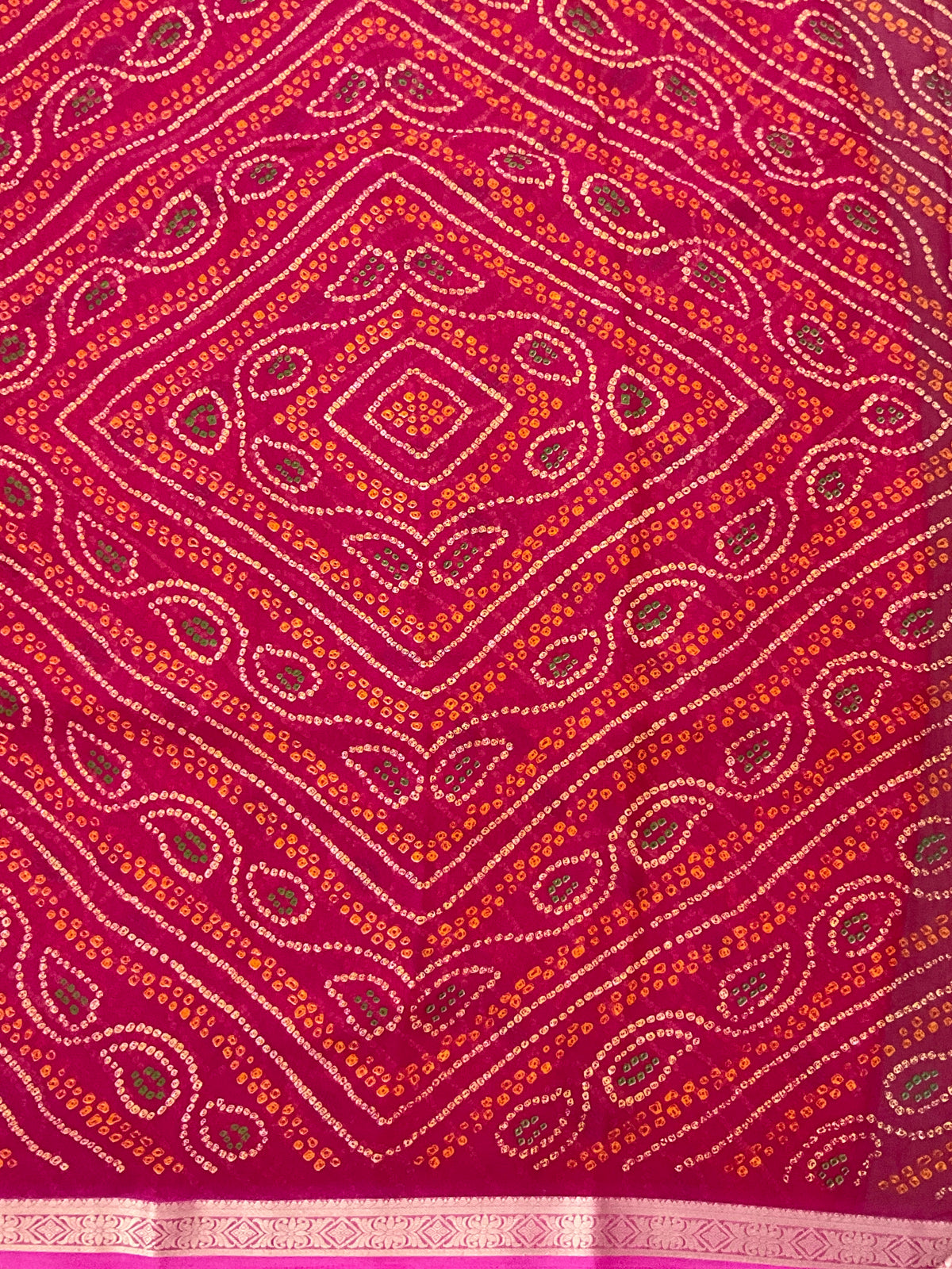 Bandini Printed Georgette Saree with Golden Weaving Border, Designer Pallu & Blouse – Pink