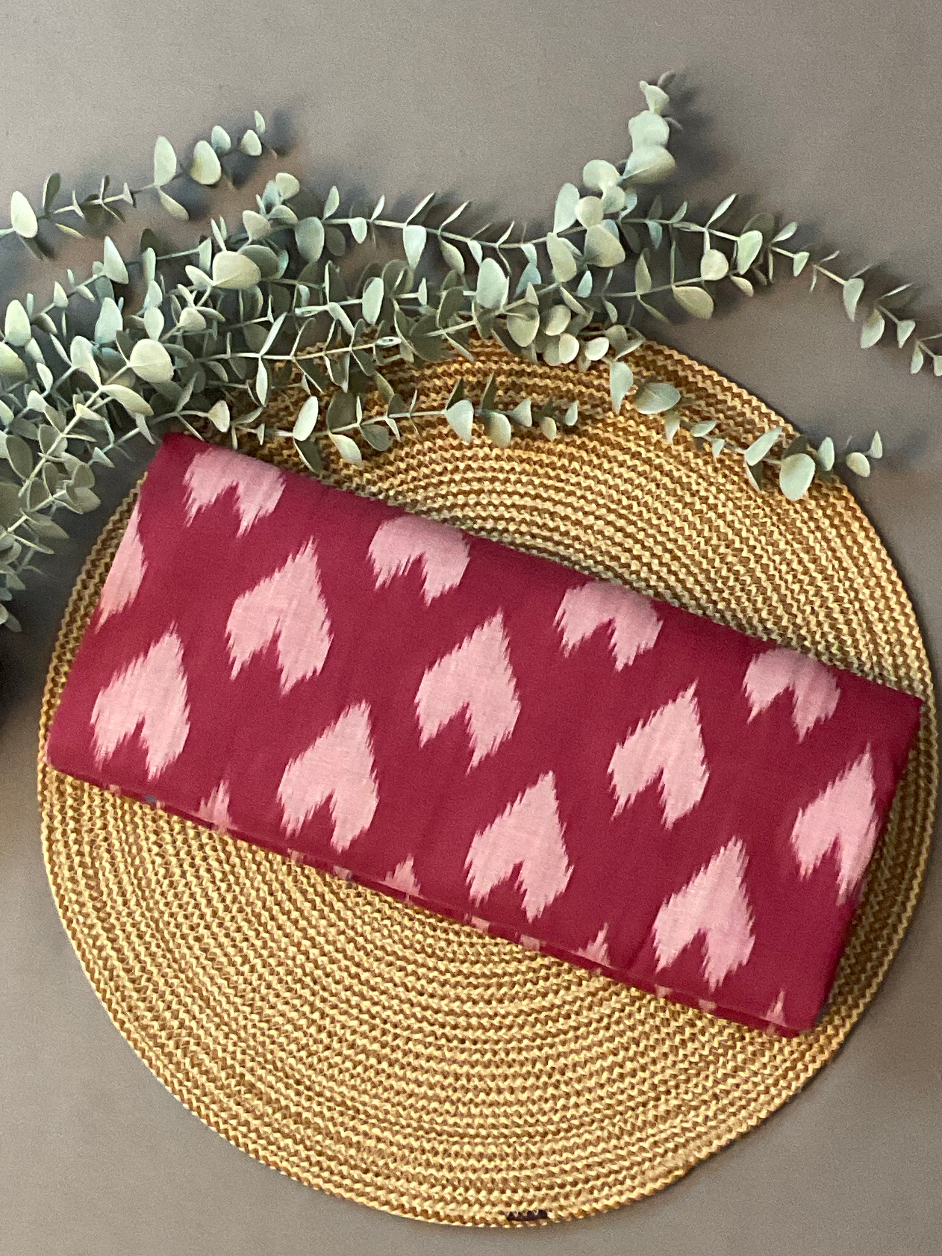 Deep Pink & Blue Pochampally Ikat Handloom Cotton Saree with Contrast Pallu – Without Blouse