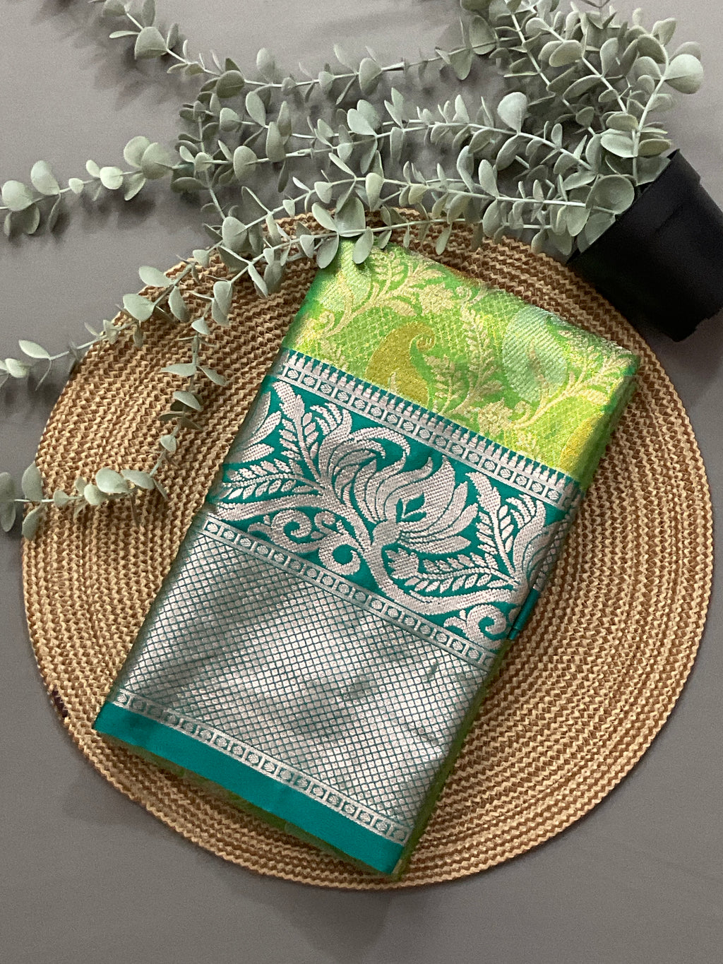 Green Kanchipuram Tissue Silk Saree – Sea Green Heavy Border with Blouse