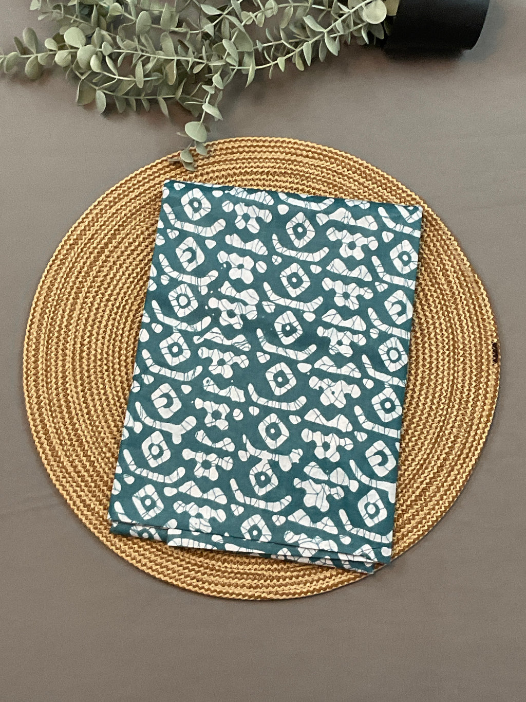 Sky Blue Hand Batik Print Cotton Dress Material – Unstitched 3-Piece Suit