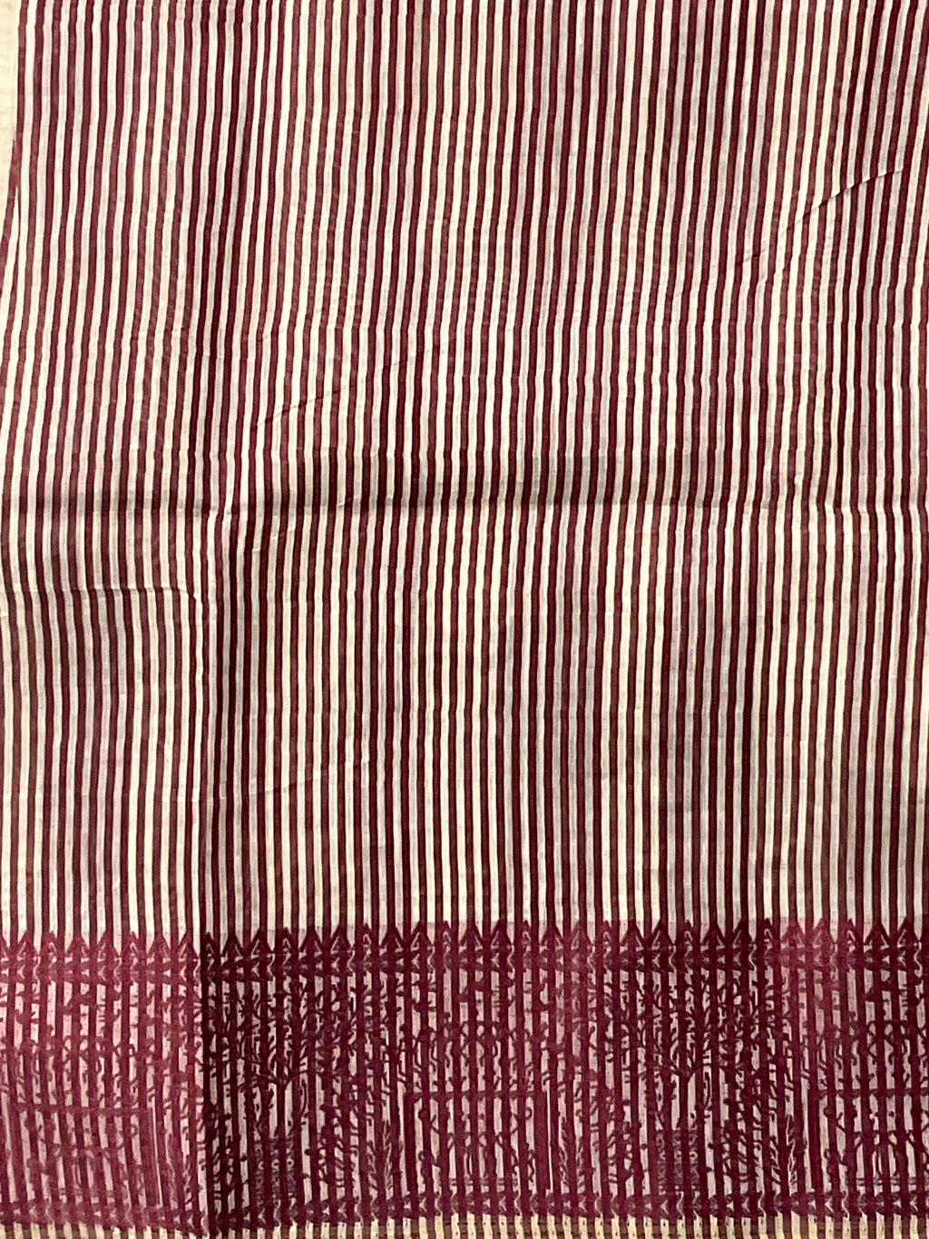 Kalamkari Hand Embroidery Cotton-Linen Saree – Off-White with Maroon Vareli Embroidery & Blouse