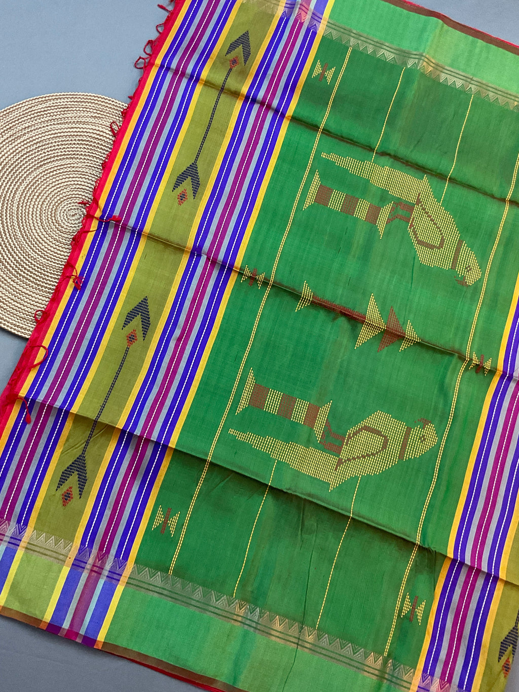 Handwoven Pure Silk Saree in Green with Rich Weave Pallu, Contrast Border & Blouse