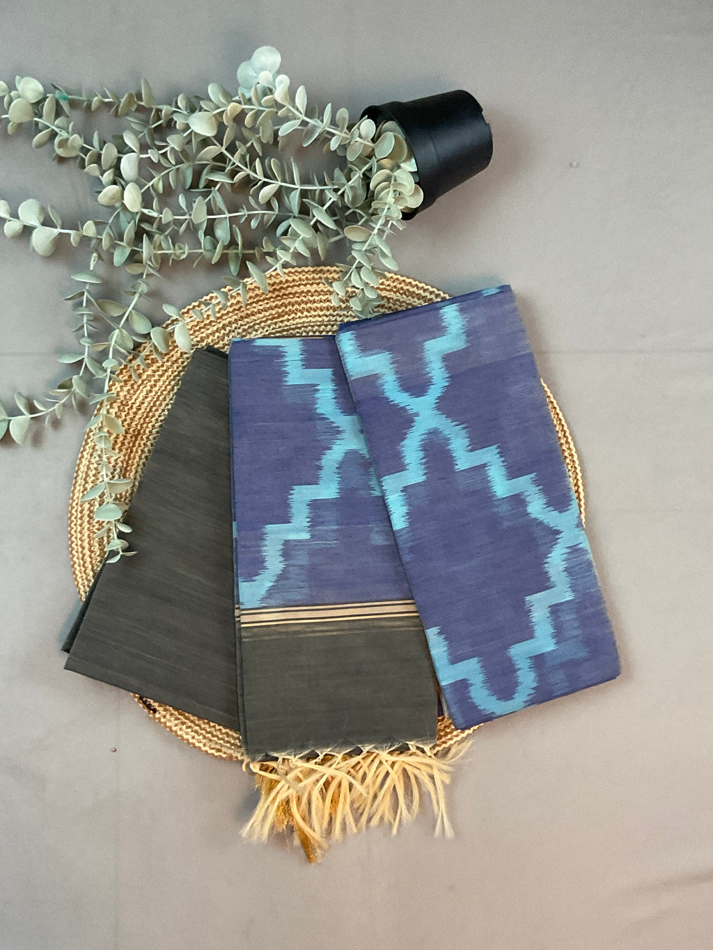 Blue Sico Silk Pochampally Dress Material