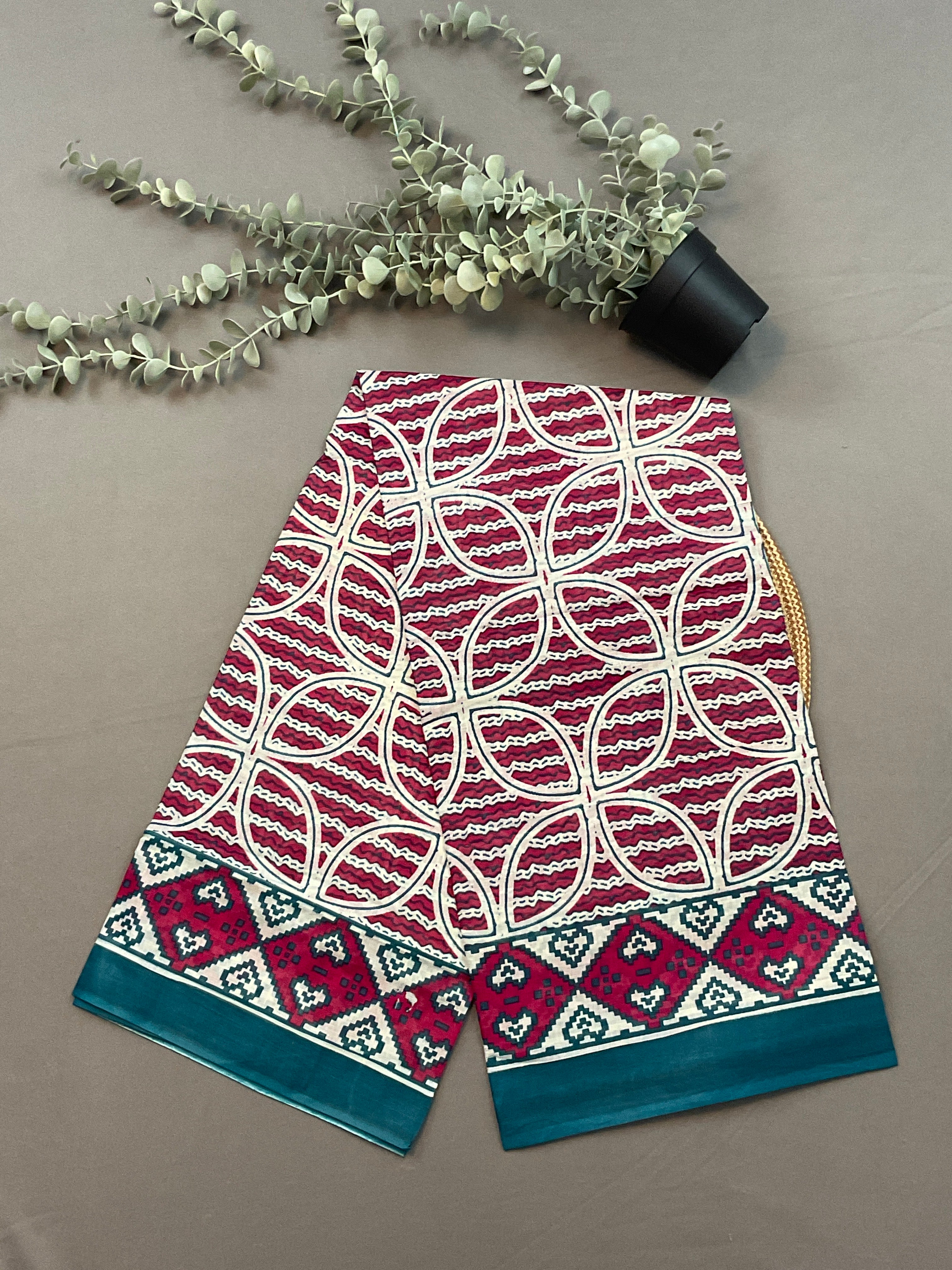 Blue & Pink Multicolour Pochampally Pure Cotton Printed Dress Material – Unstitched 3-Piece Suit