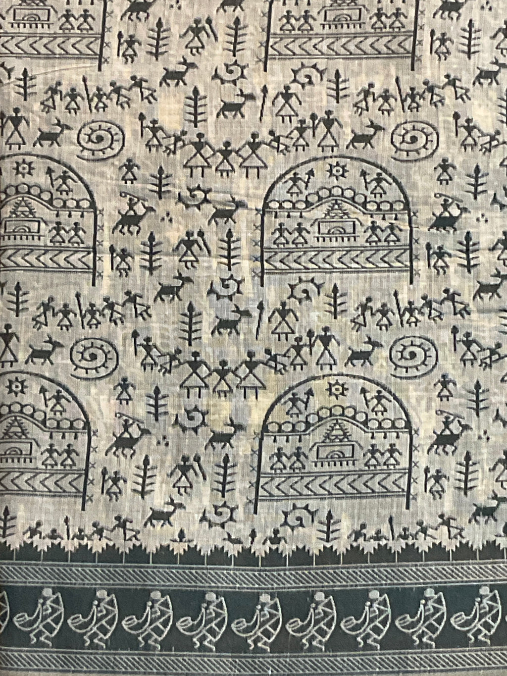 Grey Kalamkari Cotton-Linen Saree
