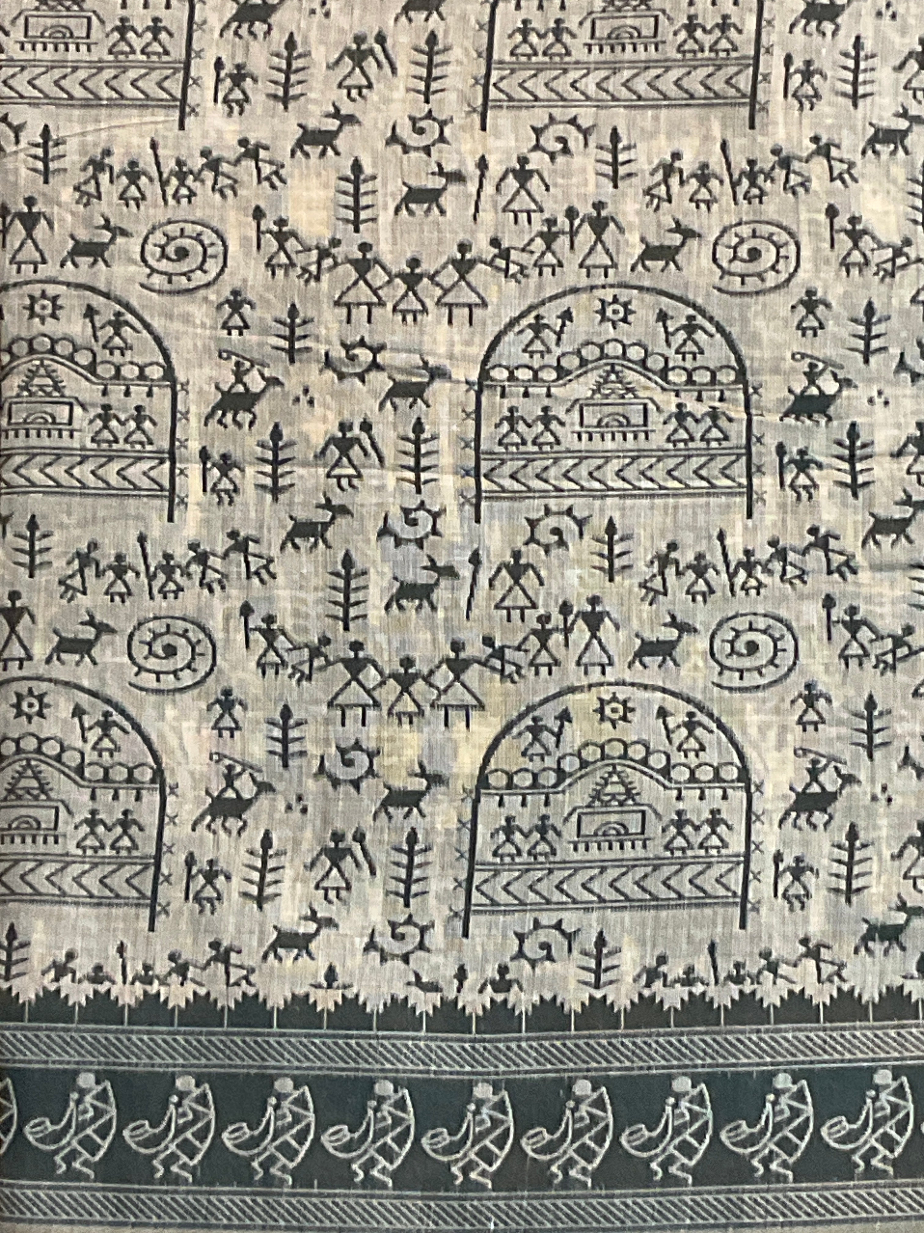 Grey Kalamkari Cotton-Linen Saree