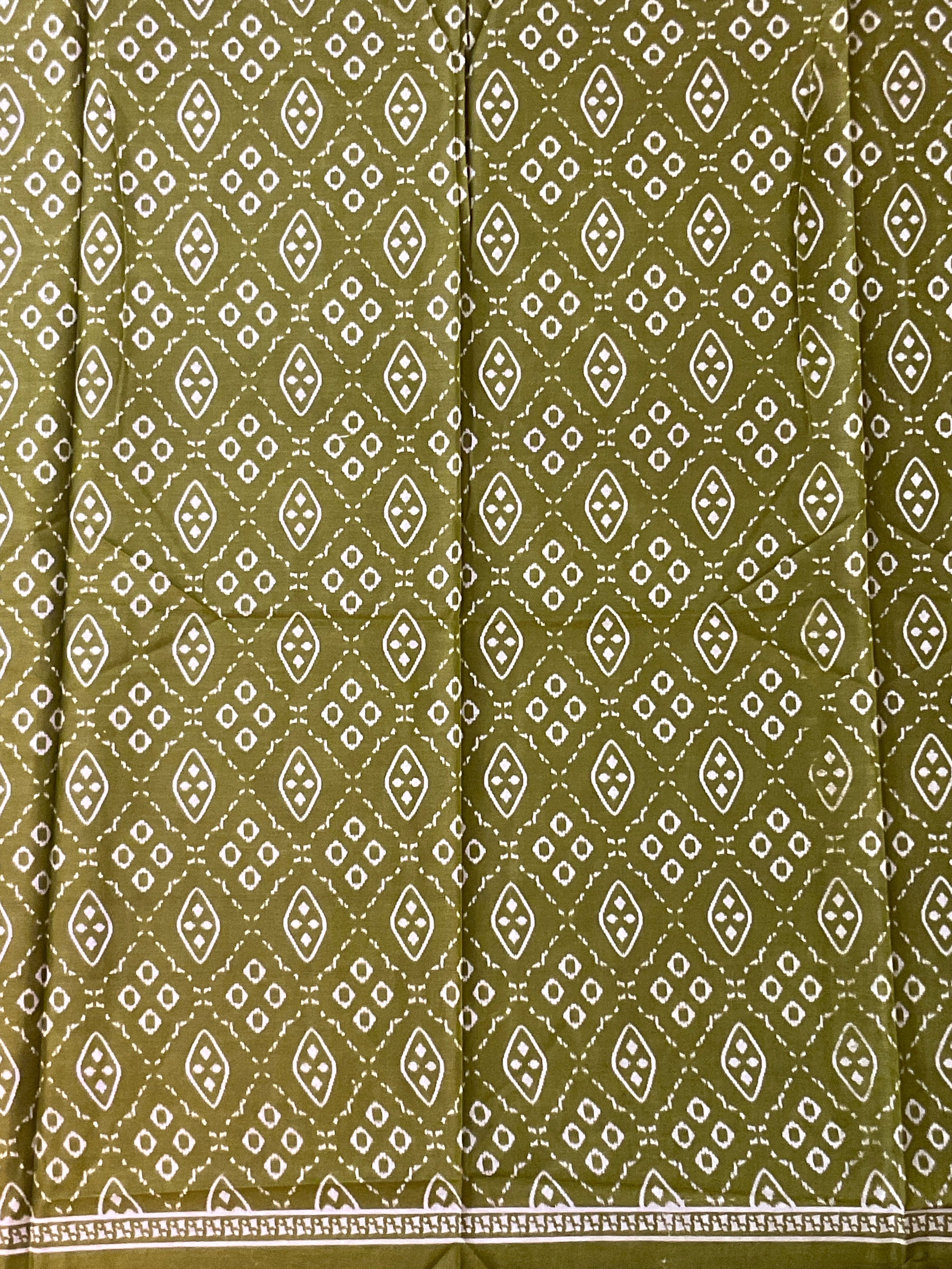 Green Floral Printed Cotton Saree with Blouse
