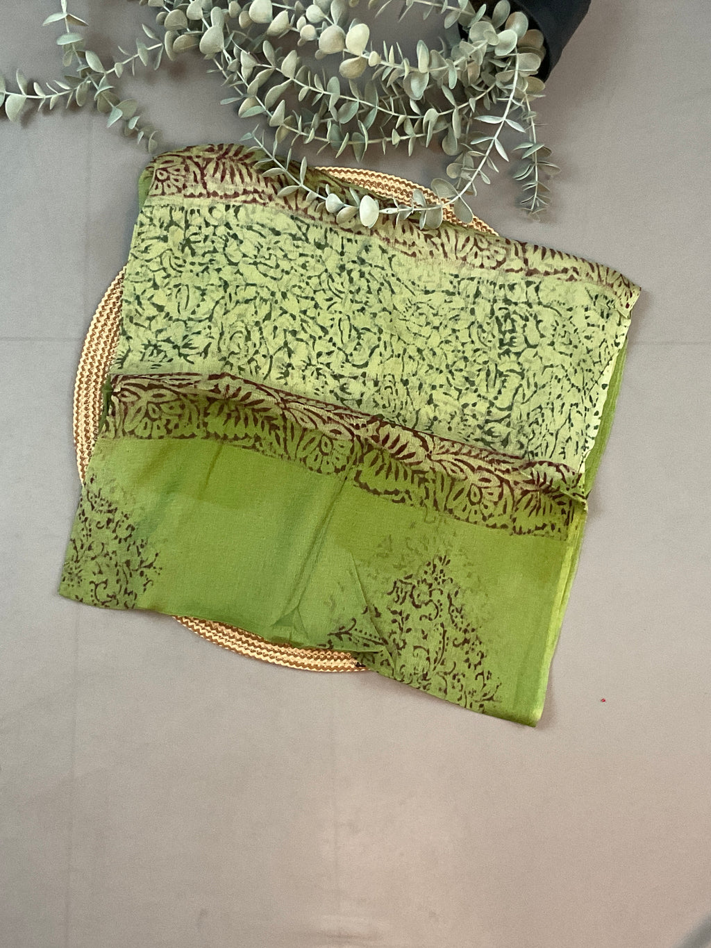 Dark Green Block Print Dress Material