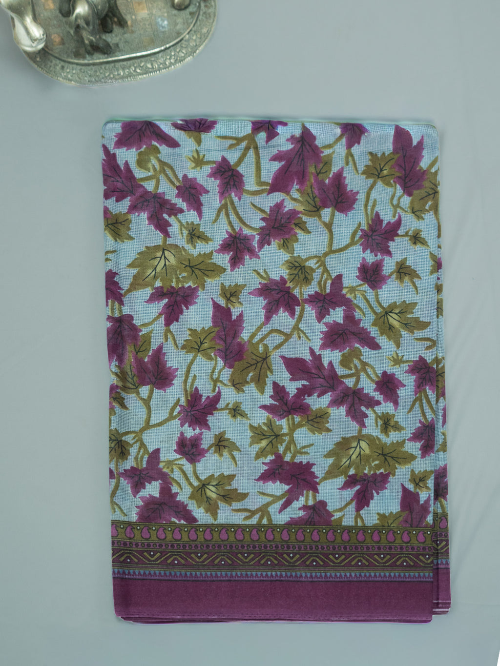Light Blue & Purple Kalamkari Floral Cotton Saree