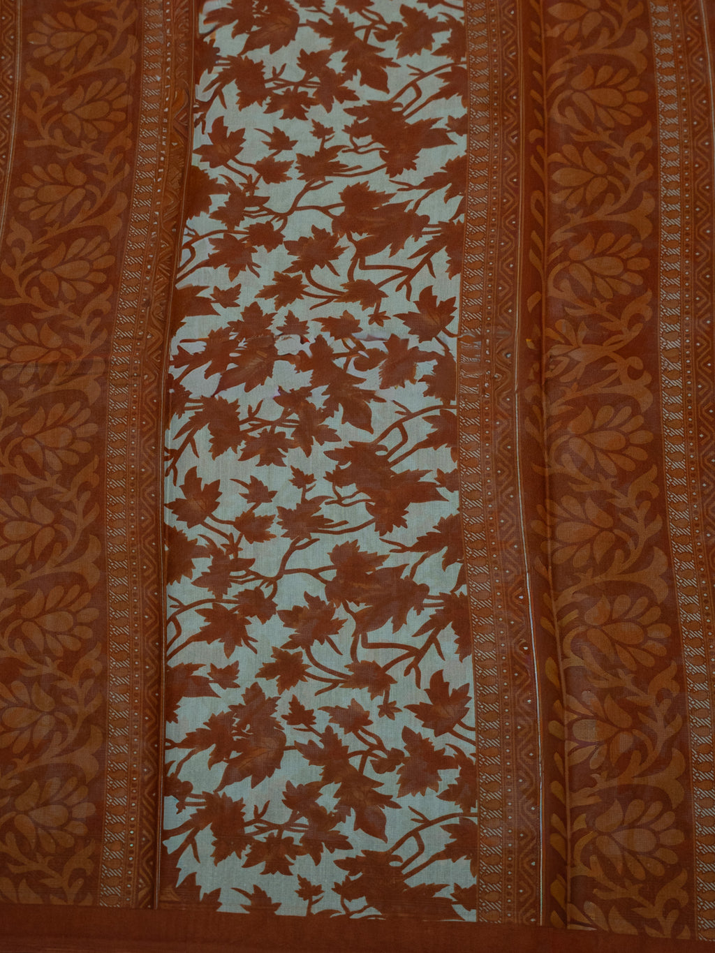 Light Blue & Orange Kalamkari Floral Cotton Saree