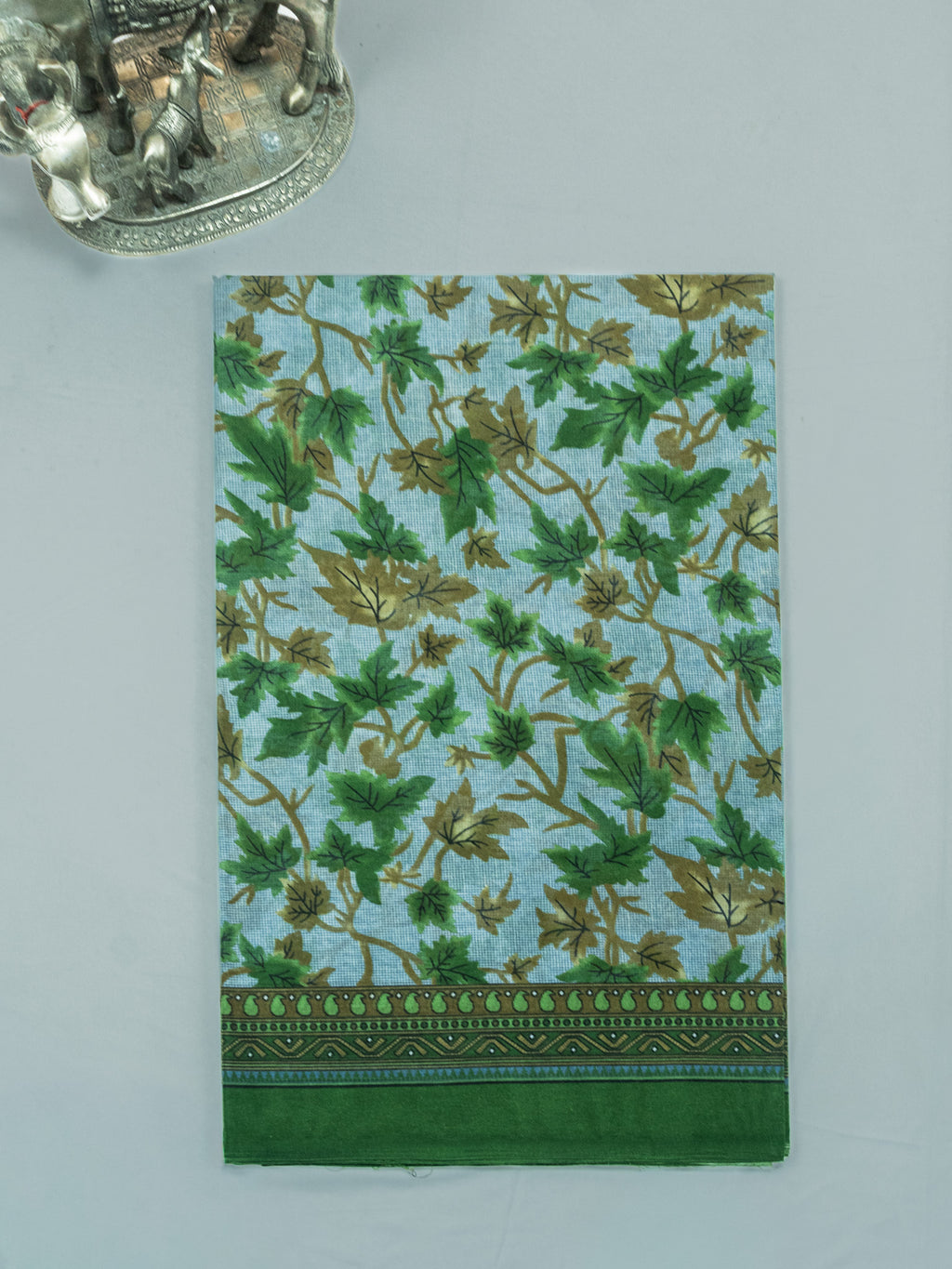 White & Green Kalamkari Floral Cotton Saree