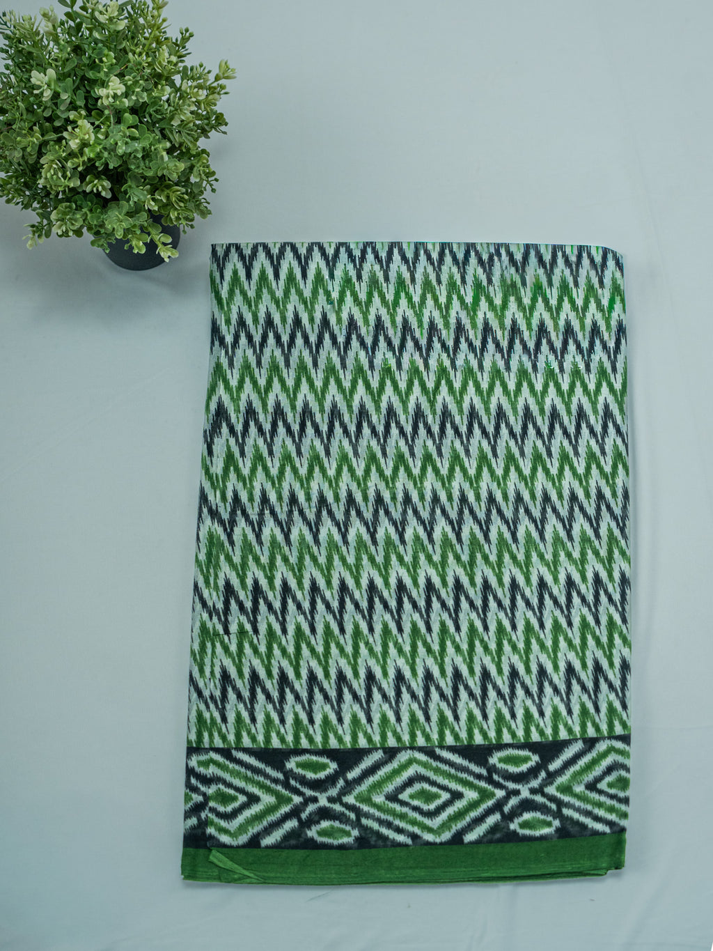 Green Kalamkari Zig-Zag Cotton Saree