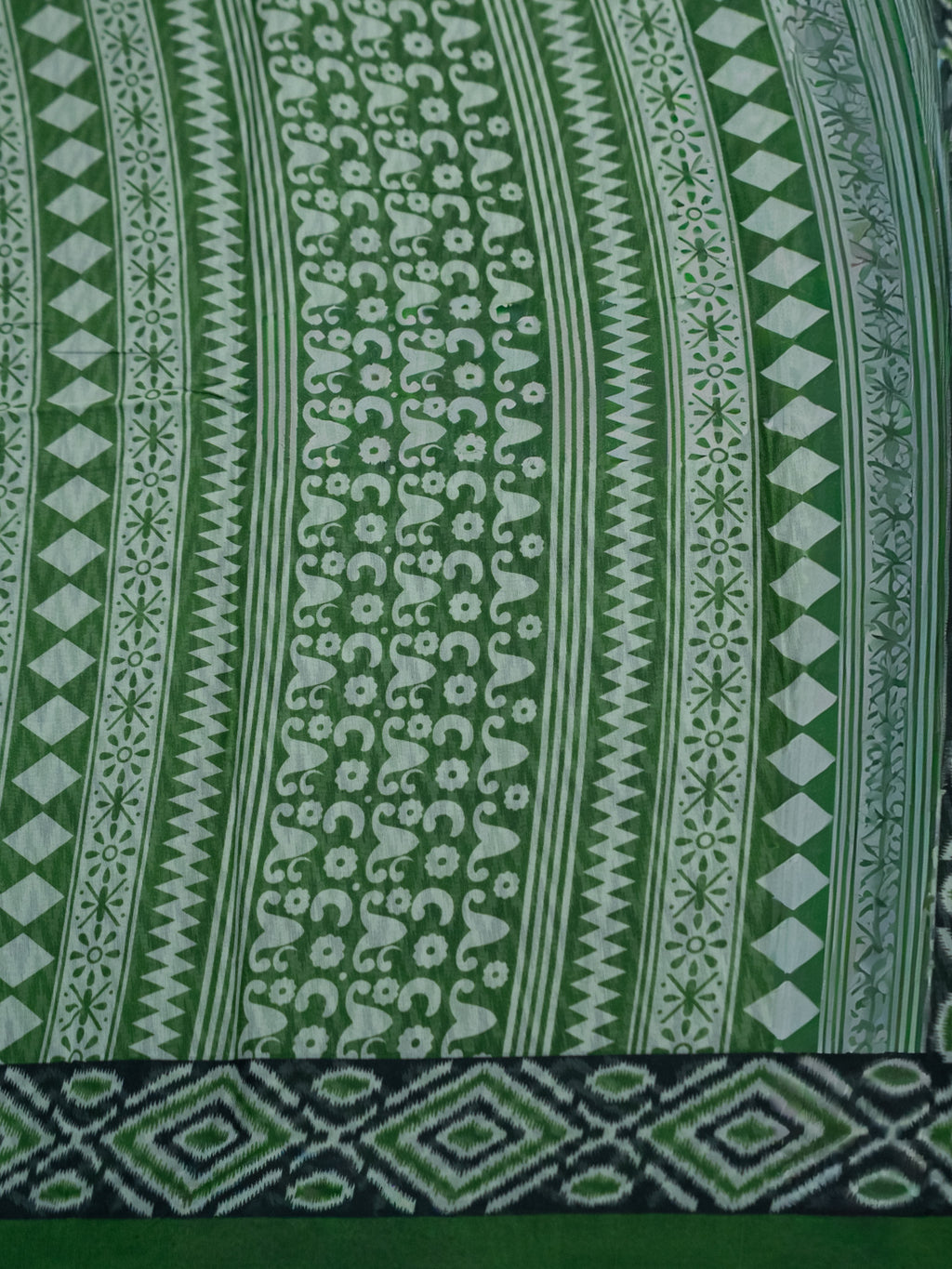 Green Kalamkari Zig-Zag Cotton Saree