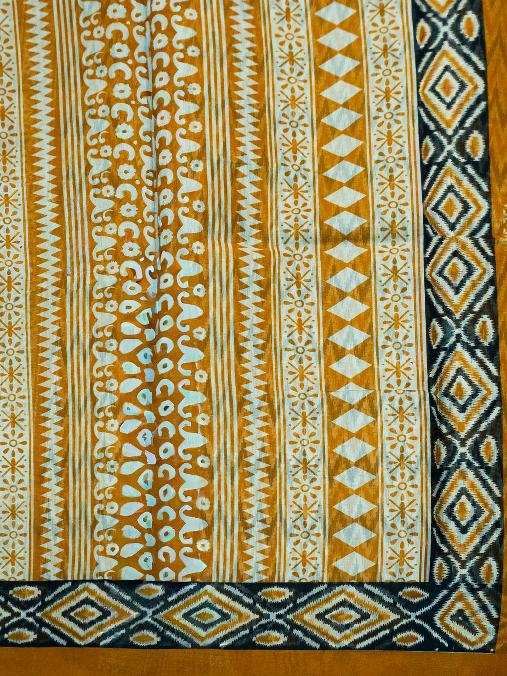 Yellow & Blue Kalamkari Zig-Zag Cotton Saree
